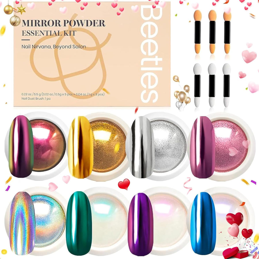 Chrome Nail Powder - 8-Color Mirror Effect and Holographic Glitter
