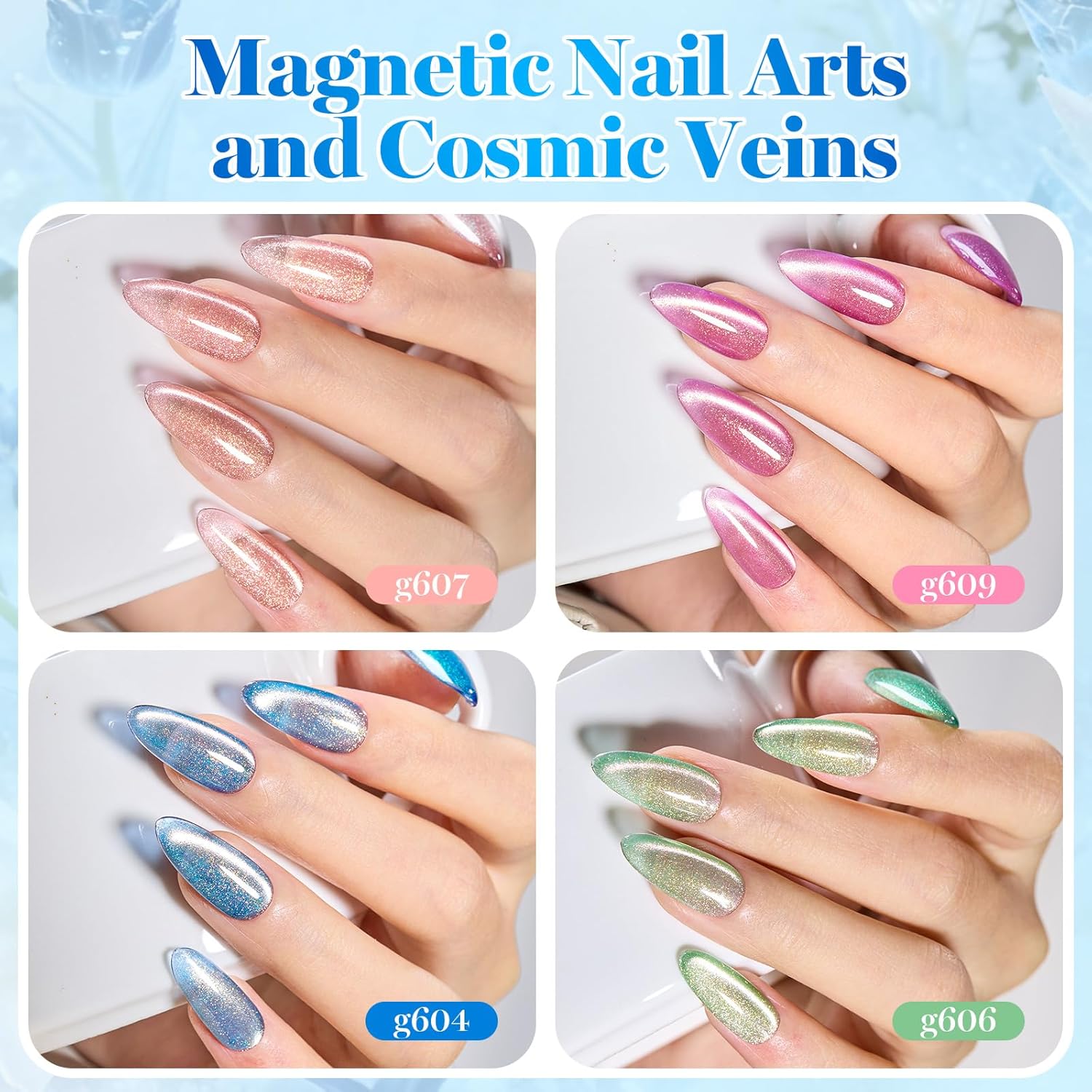 Beetles Crystal Garden Cat Eye Gel Nail Polish Set - 6 Colors 15ML Spring Gel Polish Kit Glitter Pink Blue Orange Green Magnetic Effect Soak Off UV Nail Art DIY Manicure Gift for Women.