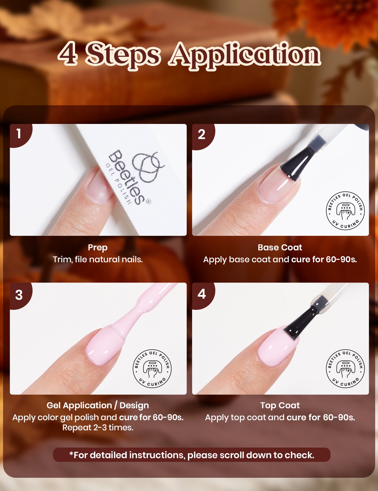 Beetles Gel Nail Starter Kit Amber Woodland 35 Colors Gel Fall Nails HEMA Free & TPO Free All-in-One Mani Kit