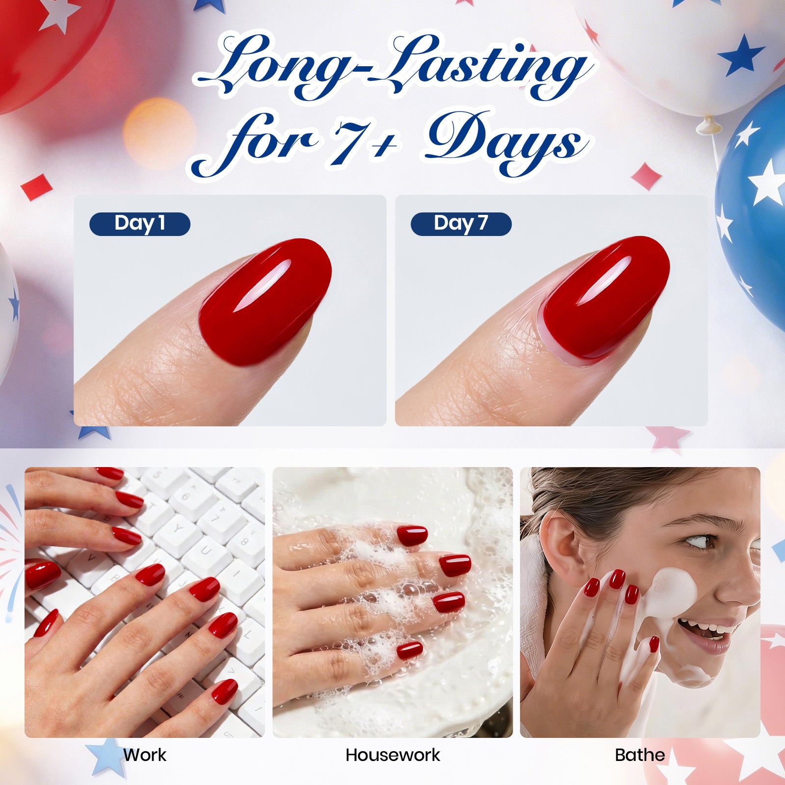 Air Dry Nail Polish| 6 Colors Gel Nail Polish Classic Red White Blue