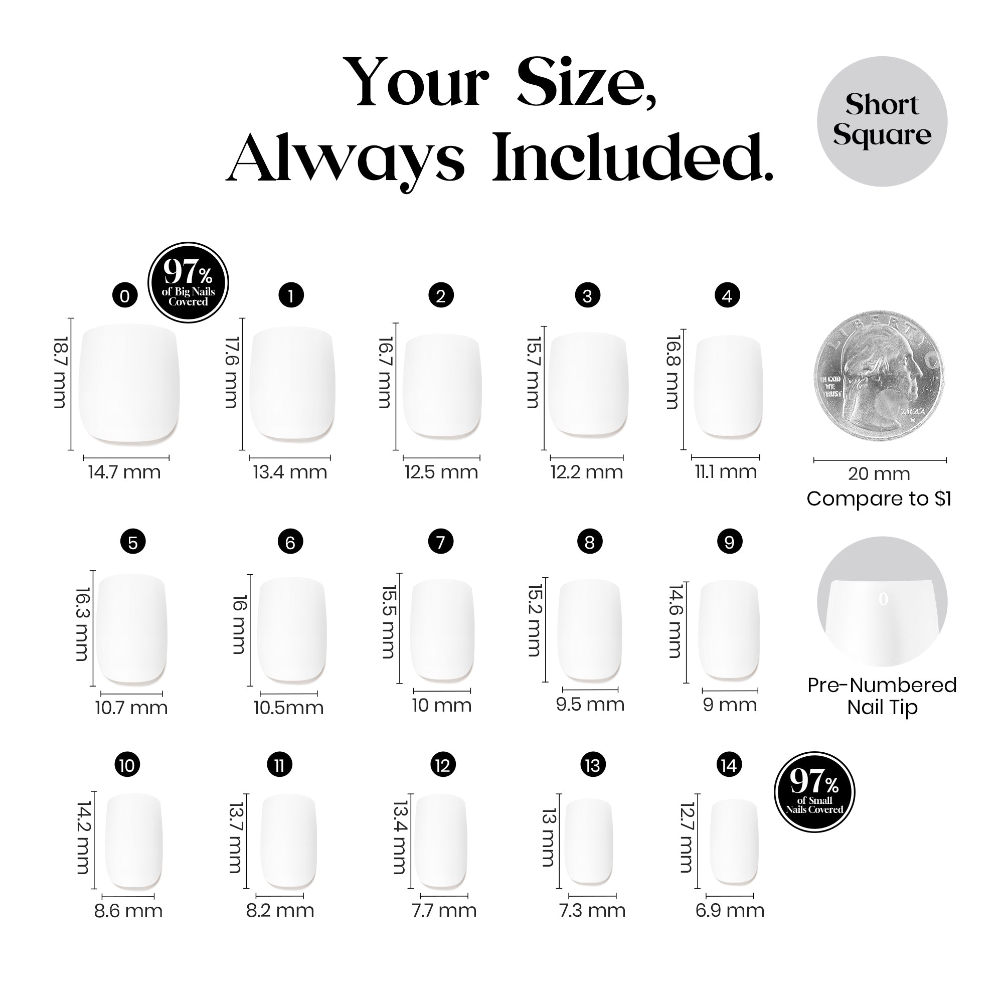 Beetles Natural Milky Nail Tips - Milky White Short Square 15 sizes*5