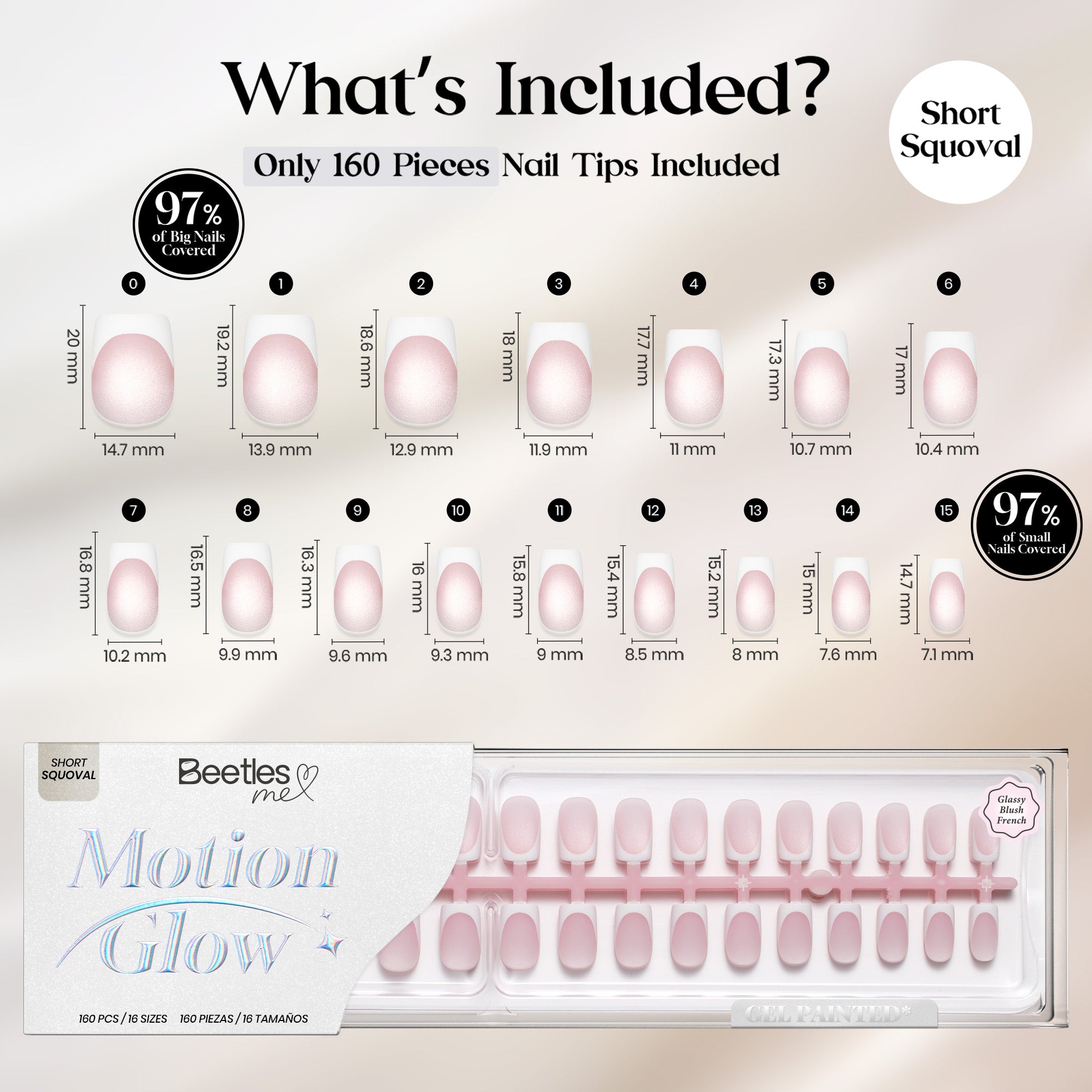 Beetles Stay Shining Glassy Blush French Press On Nails Short Squoval 160 PCS