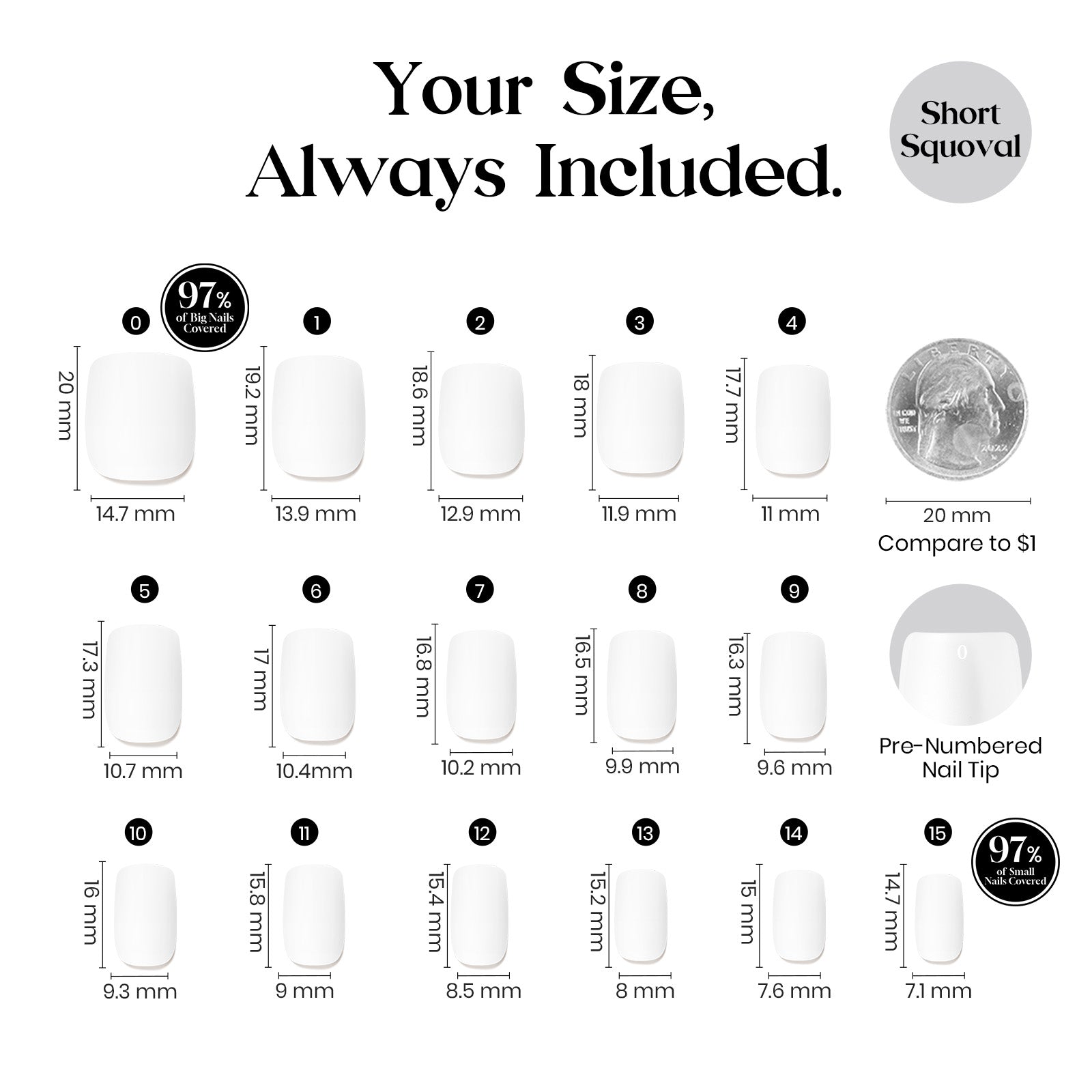 Beetles Natural Milky Nail Tips - Milky White Short Squoval 16 sizes*5