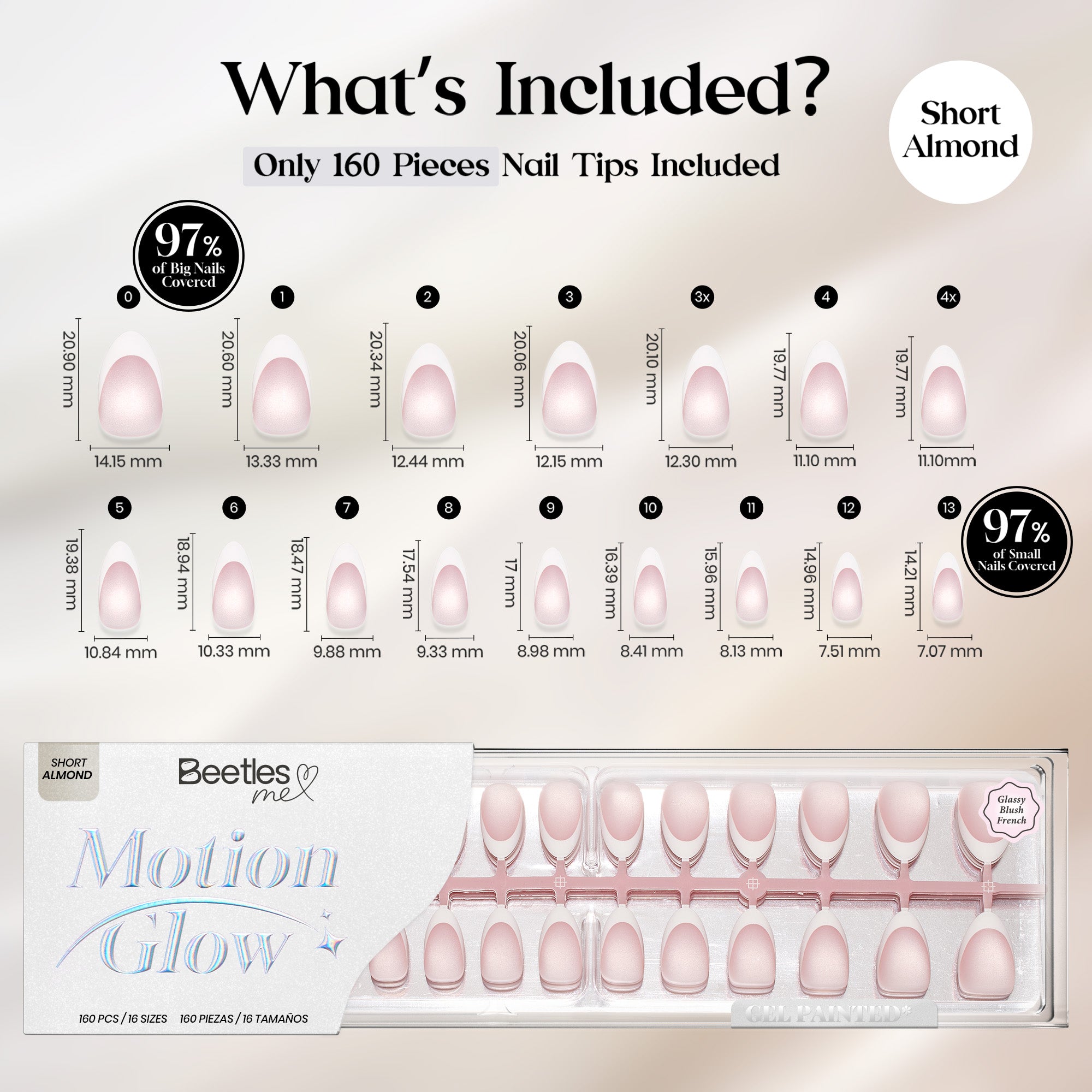 Beetles Stay Shining Glassy Blush French Press On Nails Short Almond 160 PCS