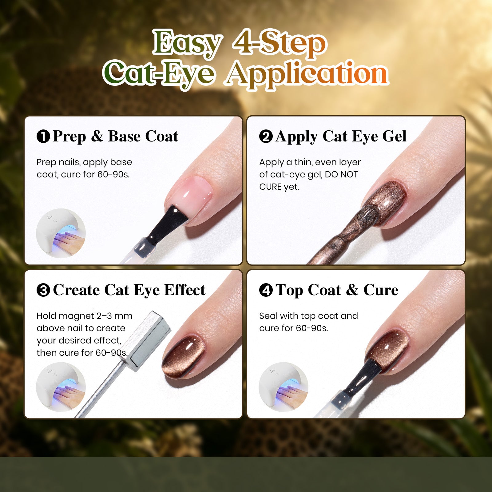 Beetles Fall Nails - Wildwood Leopard Cat Eye 6 Colors Gel Polish Set 9ml Each