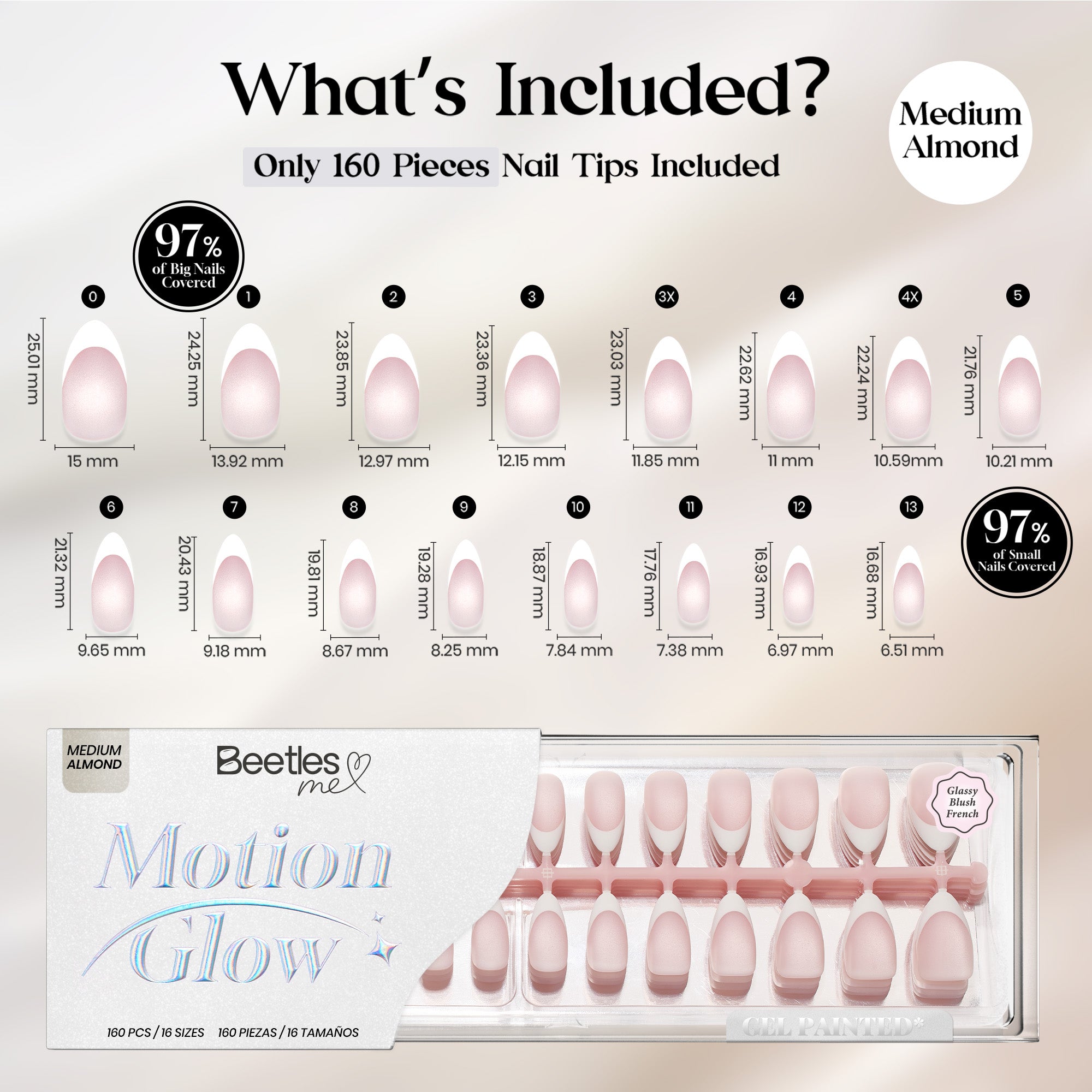 Beetles Stay Shining Glassy Blush French Press On Nails Medium Almond 160 PCS