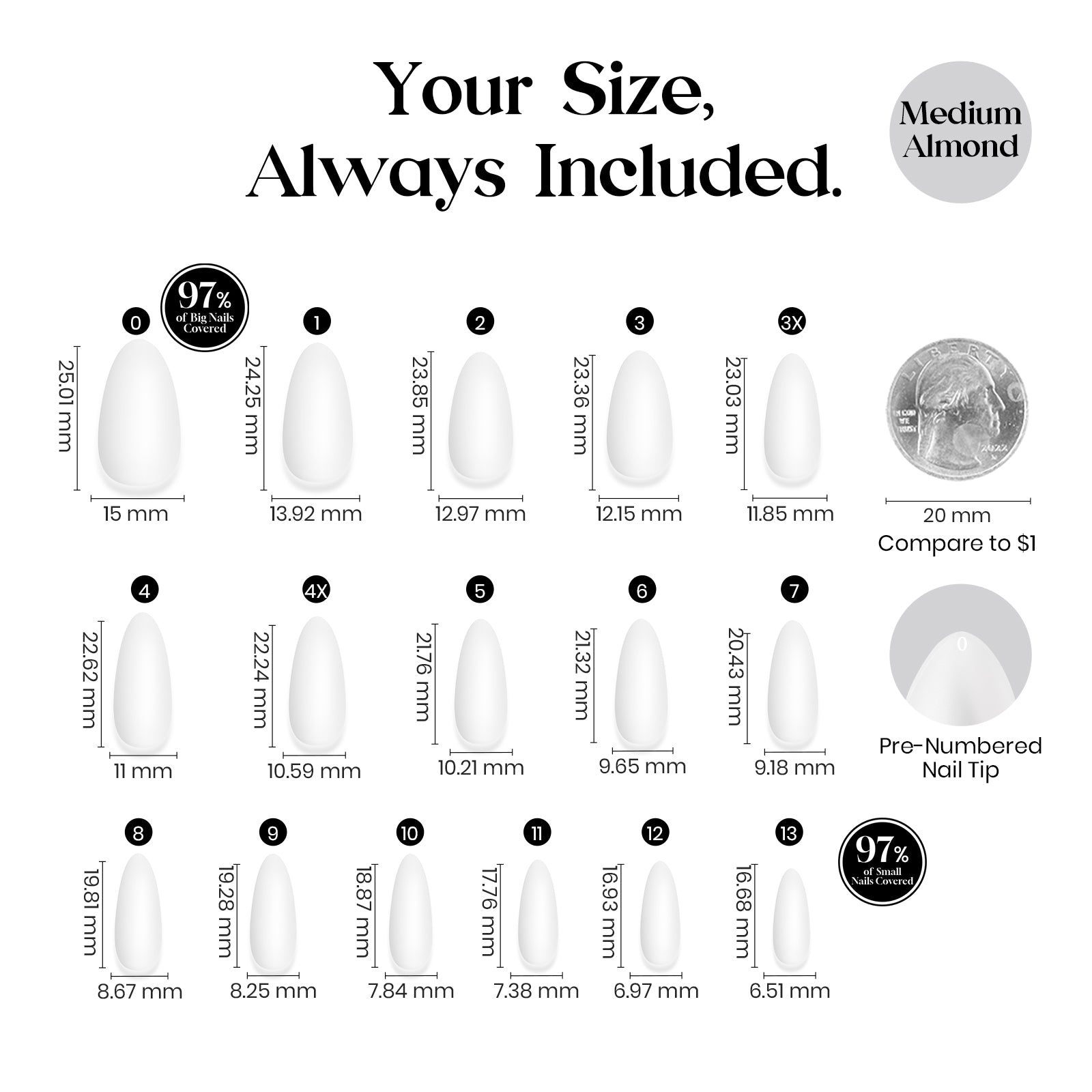 Beetles Natural Milky Nail Tips - Milky White Medium Almond 16 sizes*5