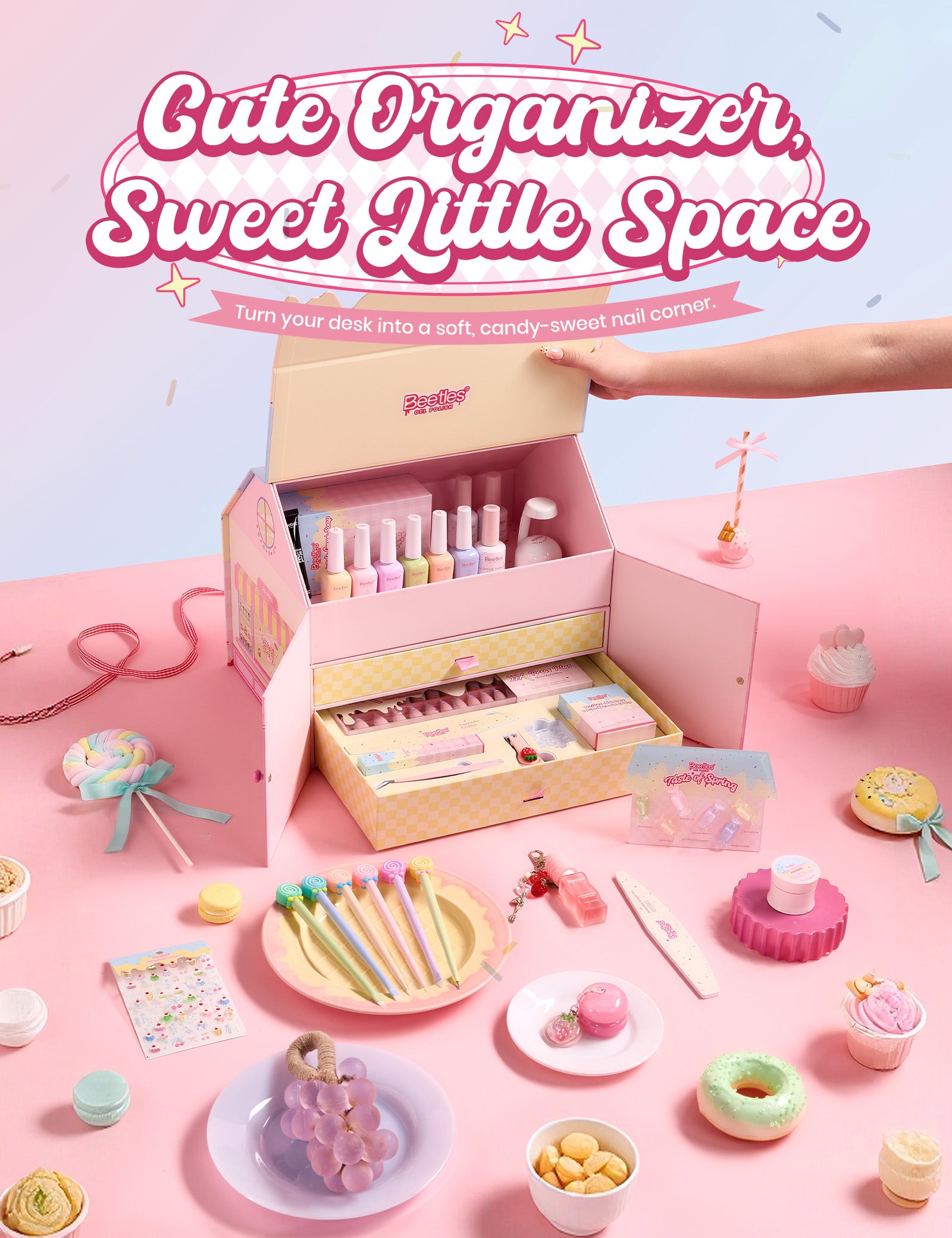 Beetles Stay Shining Taste of Spring HEMA Free TPO Free Spring Gel Polish Giftr Box 6 Colors Pastel Gel Polish Set with Base Top Coats Mini UV Lamp Press On Nails Tools, Complete DIY Manicure Set for Home Salon