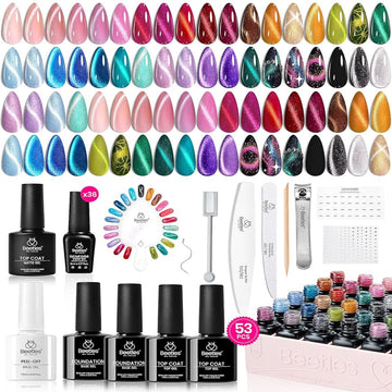 Beetles Cat Eye Gel Nail Polish Set - 36 Colors Red Purple Brown Green Burgundy Magnetic Gel Polish Kit