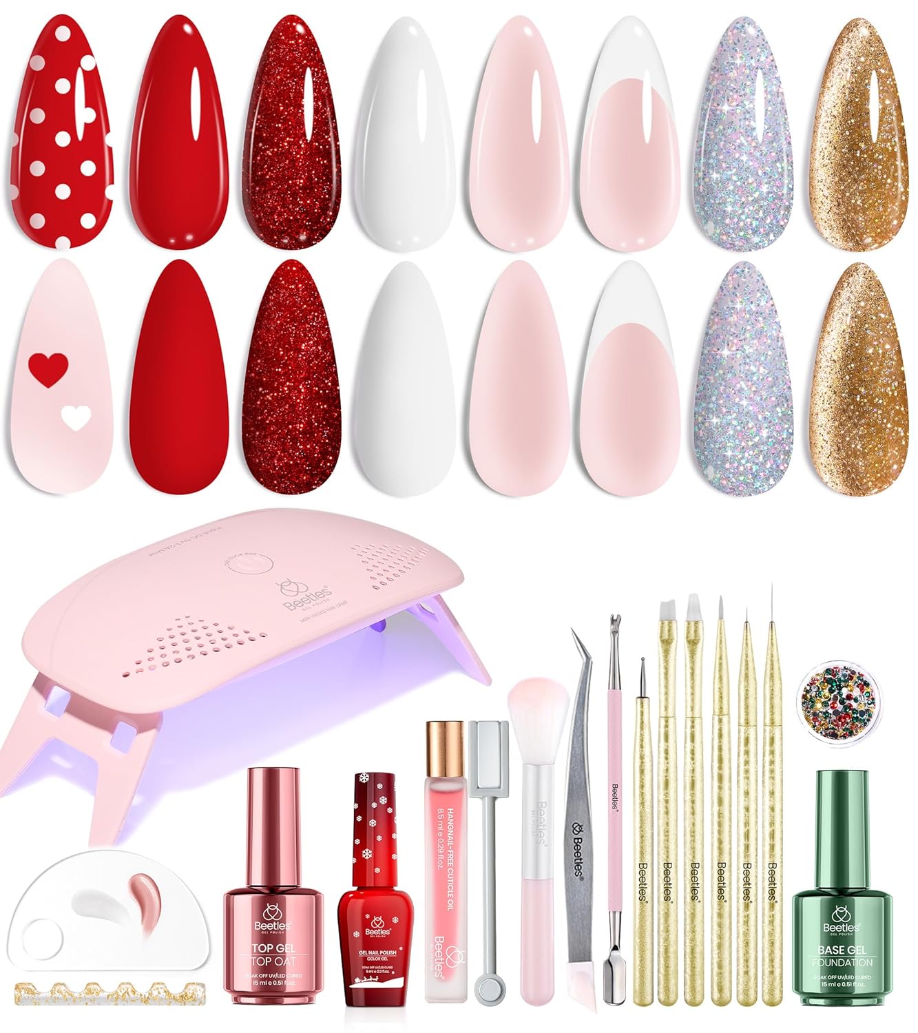 Beetles Gel Nail Starter Kit Merrt Glitz 6 Colors 27Pcs With UV Light Cat Eye Glitter All-in-One Mani Set