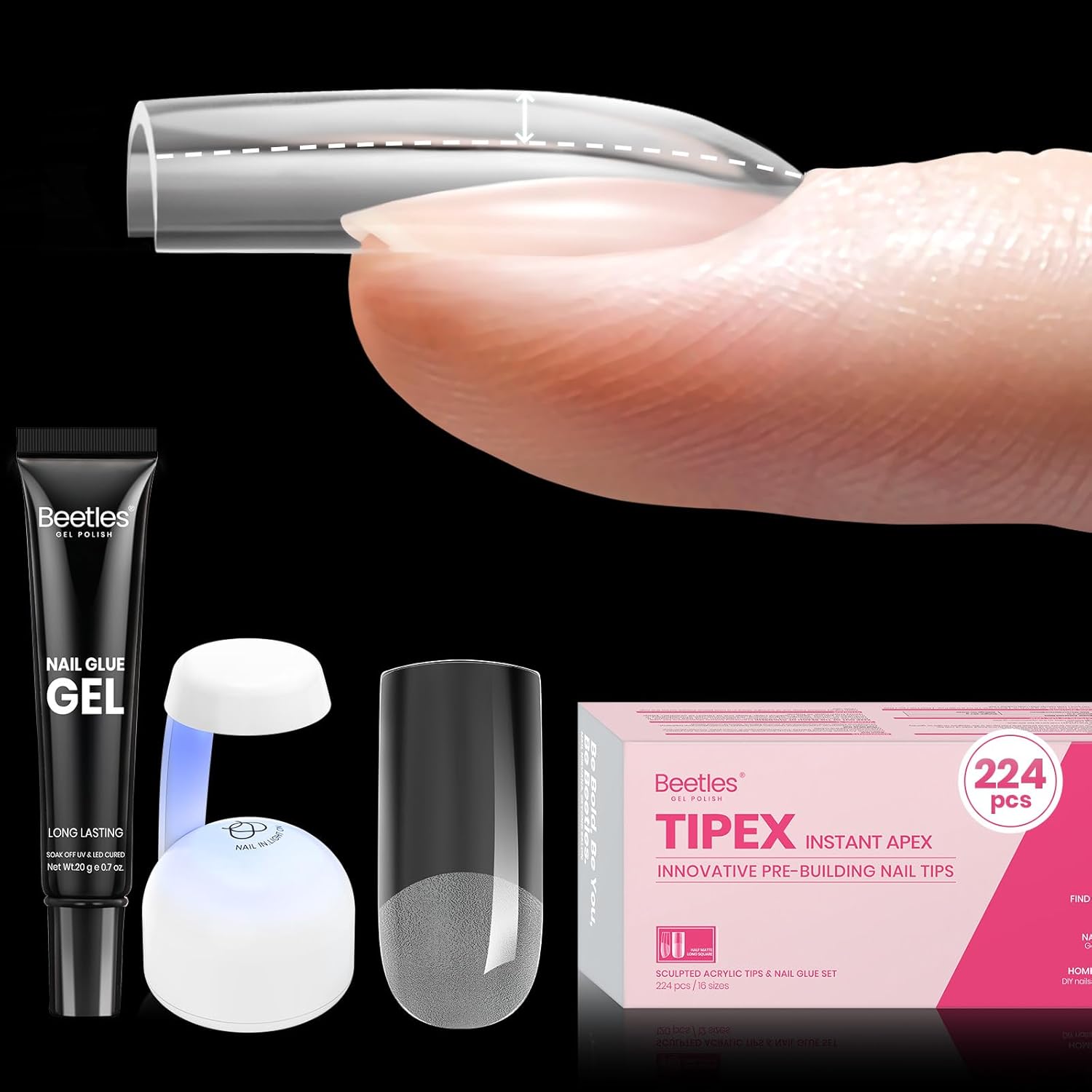 Tipex Medium Square Half Matte Nail Tips Kit | 224pcs