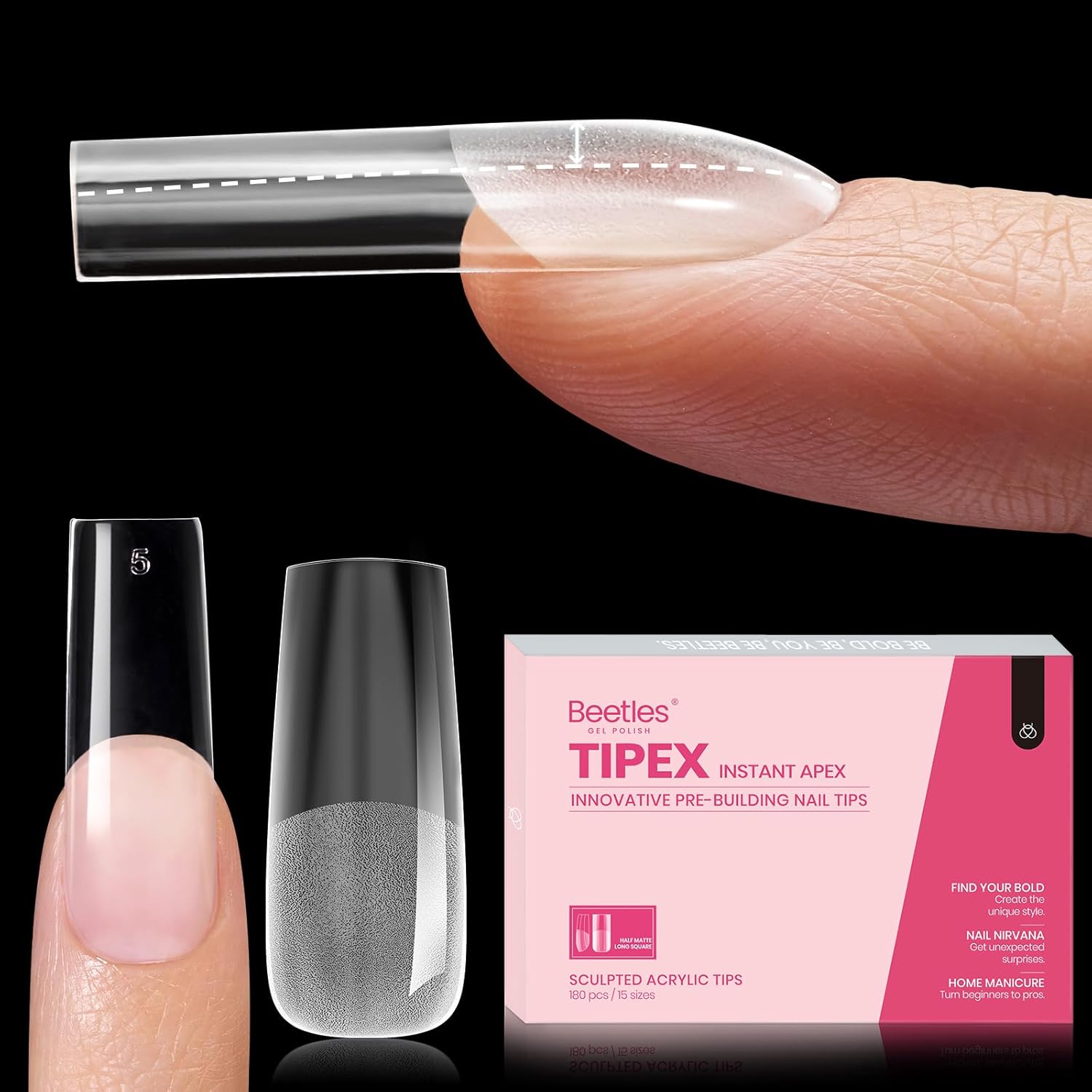 Beetles Long Square Tipex Nail Tips | 180 Pcs