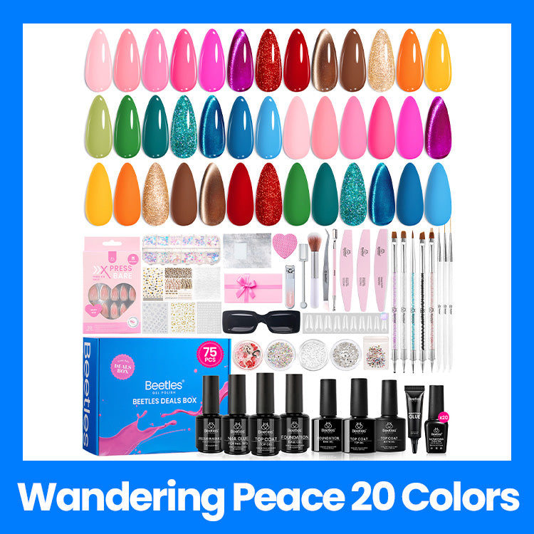 (Ideal Gift) Beetles Wandering Peace DEALS BOX 113Pcs 20 Cat Eye Glitter Colors Nail Kits