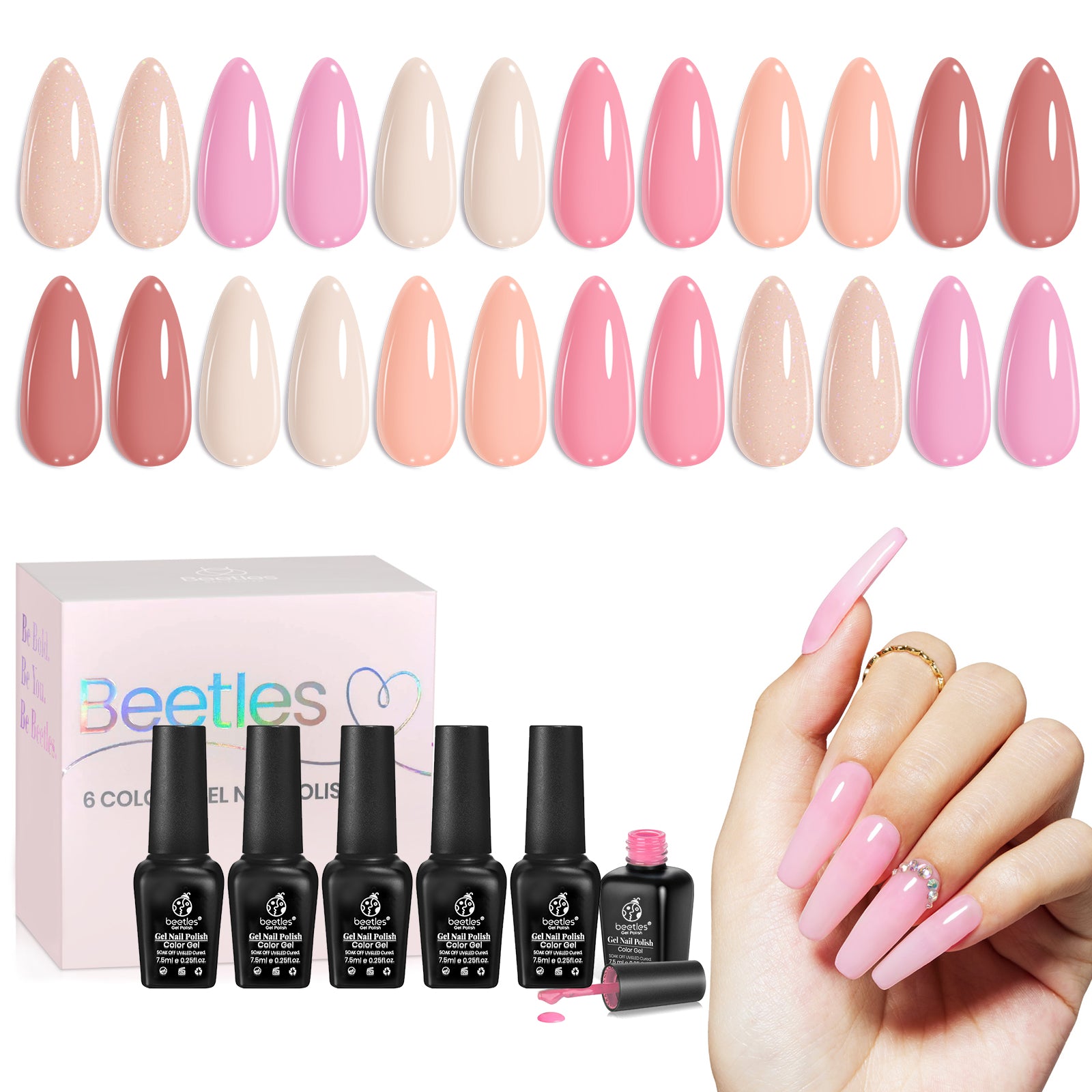 Beetles Gel Polish Unique 6 Different Beetles Nature Series Colors Gel Nail Polish Set, Fall Autumn Winter Spring Summer Party Social Occasions Daily Life Gel Nail Polish Kit Gift for Holiday