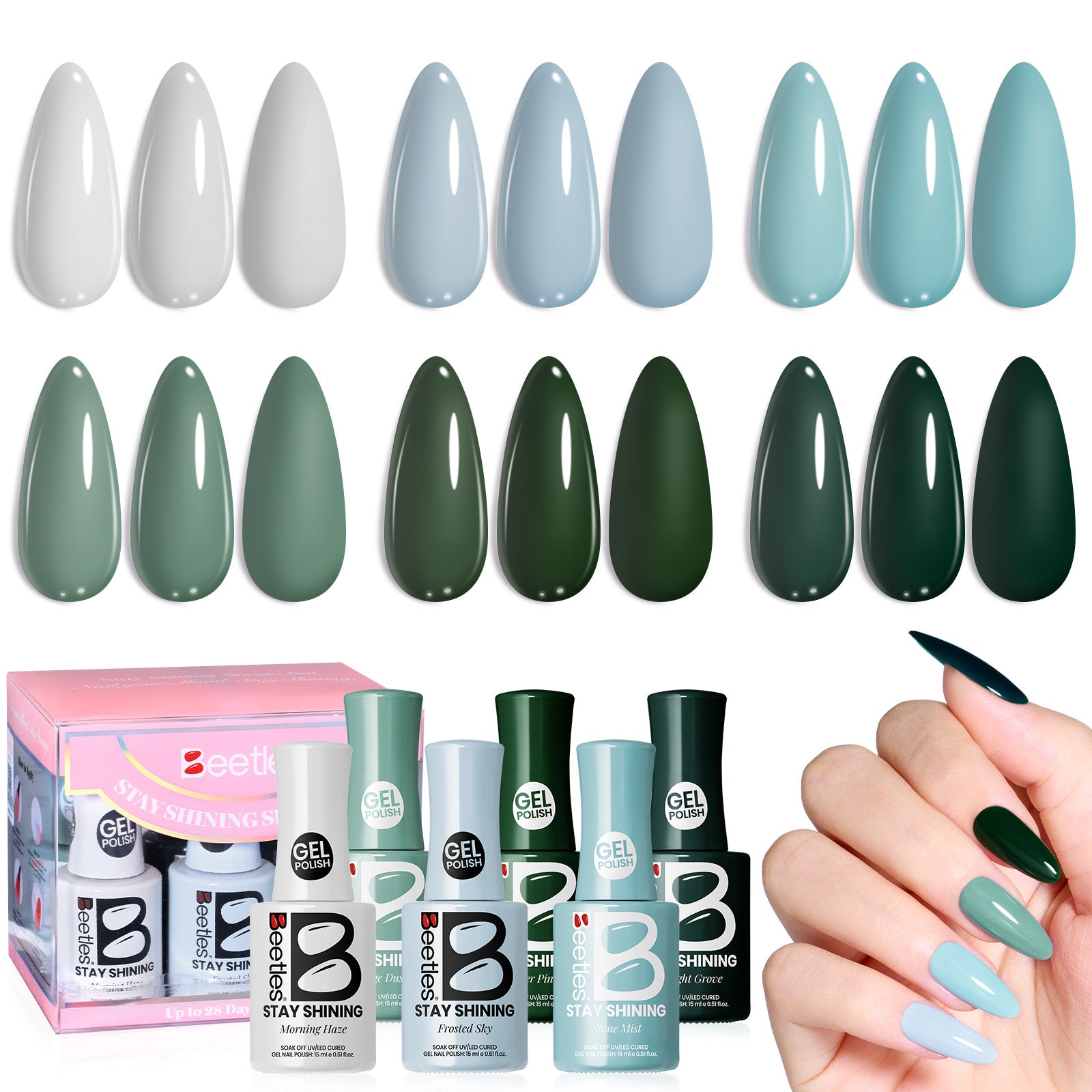 Beetles Gel Polish Forest Fog Shade Set - 6 Colors of Steady Poise, 7.5ml of Peaceful Company