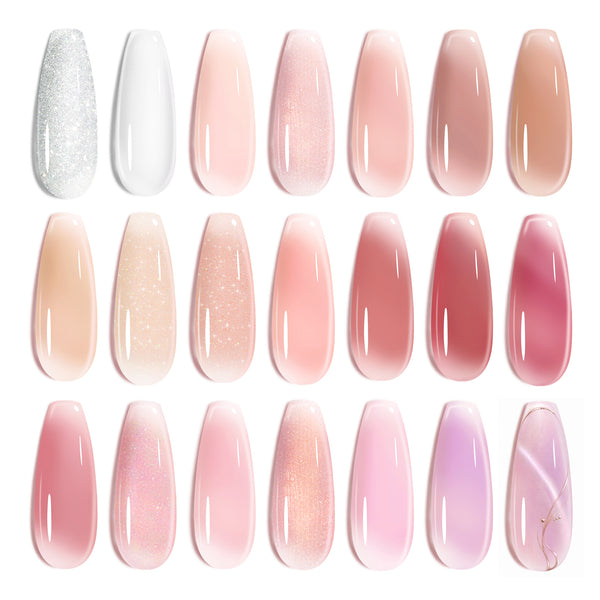 Nude Paradise-20 Gel Colors Nails Set with Top and Base Coat (5ml/Each)