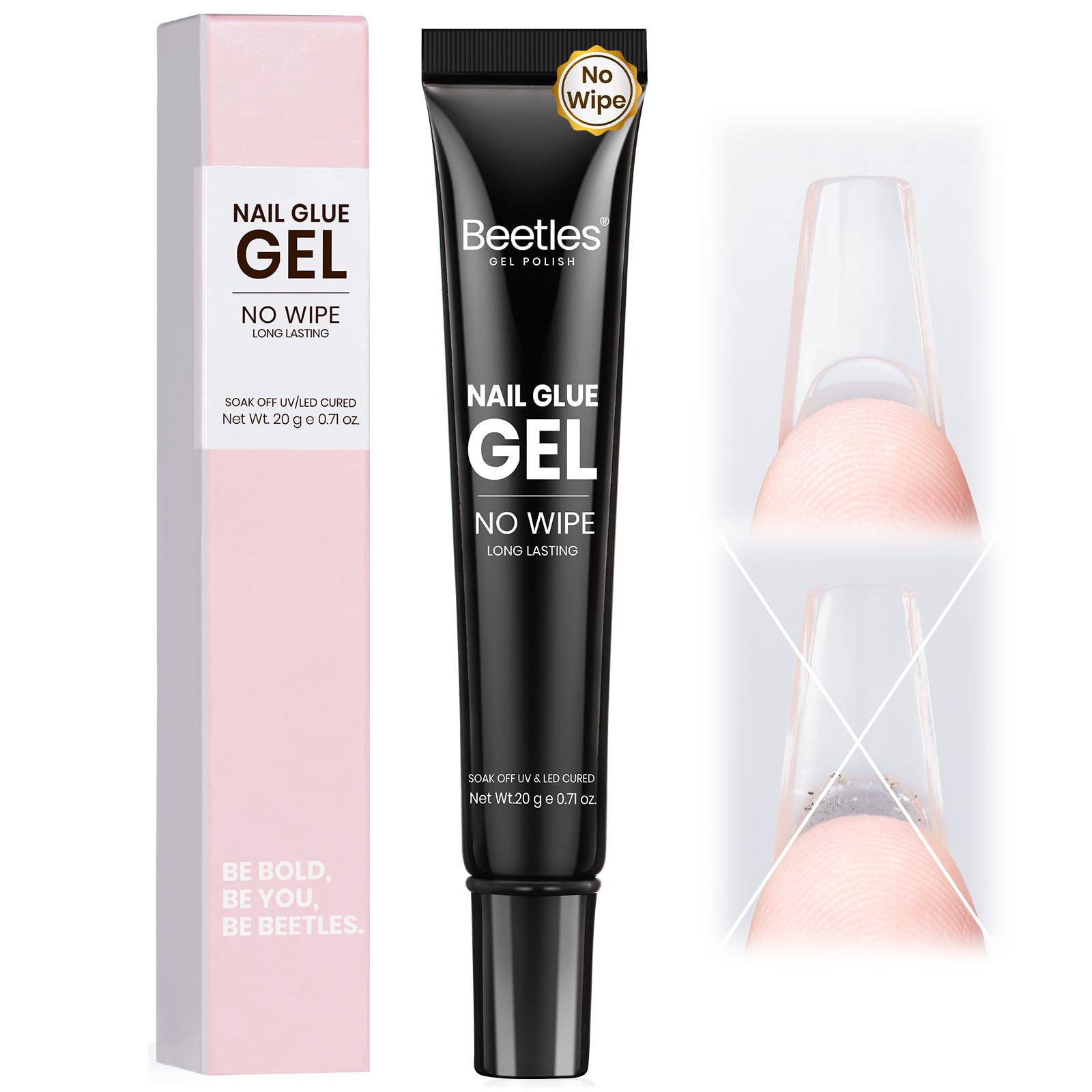 Beetles 20g Solid Nail Glue Gel - No Wipe, Hands-Free Soft Nail Tips Glue for Fake Acrylic Nails, Press On Nails, Nail Extensions, 3D Nail Art, Soak Off Nail Lamp Long-Lasting, Beginner-Friendly