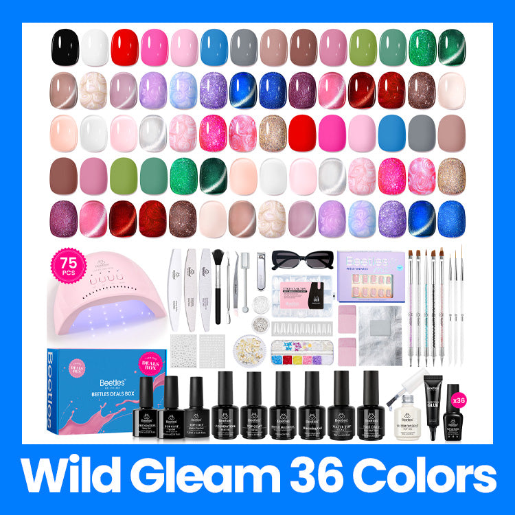 (Ideal Gift) Beetles Wild Gleam DEALS BOX  75Pcs 36 Colors Starter Nail Kit