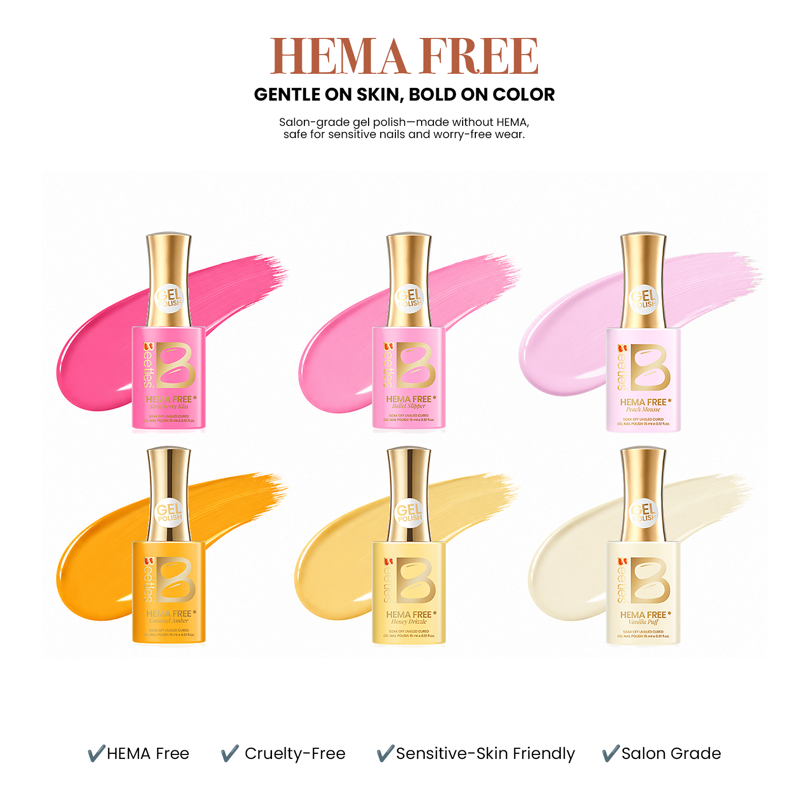 (Each 15ml) Fresh Start- Beetles 30 Colors HEMA Free Gel Polish Set With Display Color Card Back to School Nails