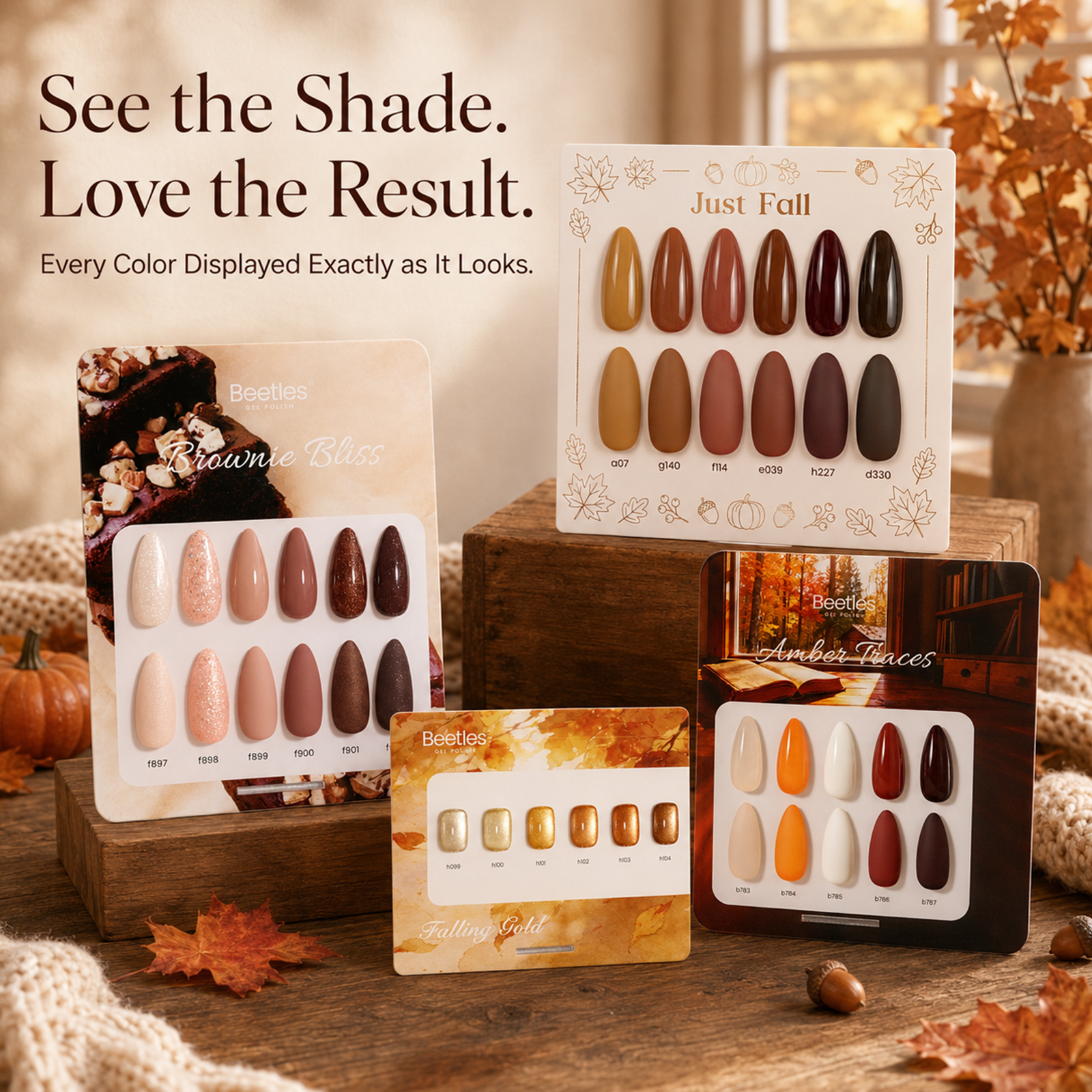 (Each 15ml) Amber Allure - Beetles 23 Colors +1 Blooming Gel Autumn Nails Cat Eye Gel Polish Set With Display Color Card