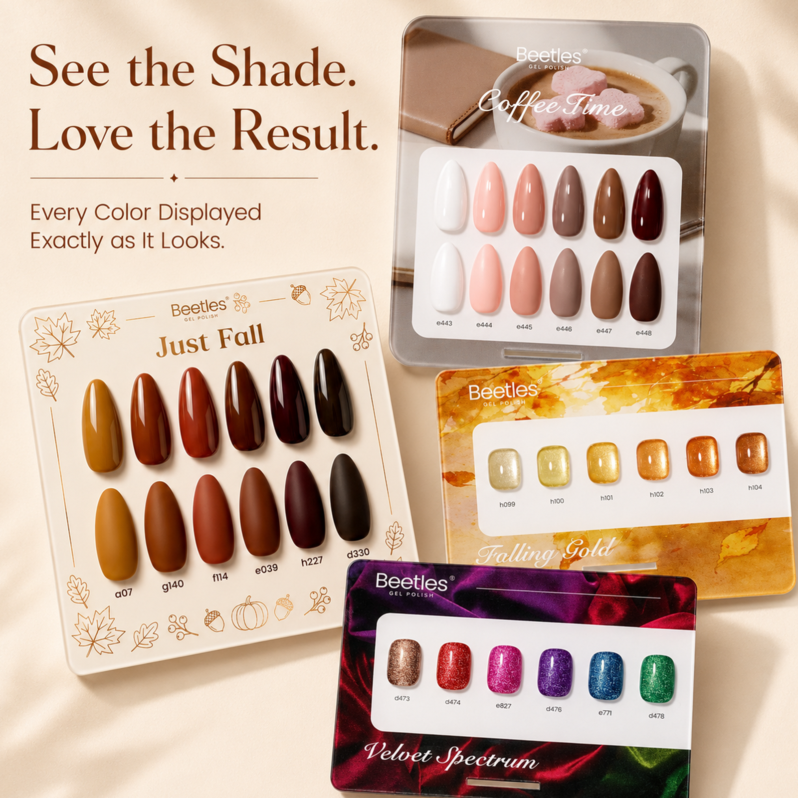 (Each 15ml) Harvest Glow - Beetles 24 Colors Autumn Winter Nails Gel Polish Set With Display Color Card
