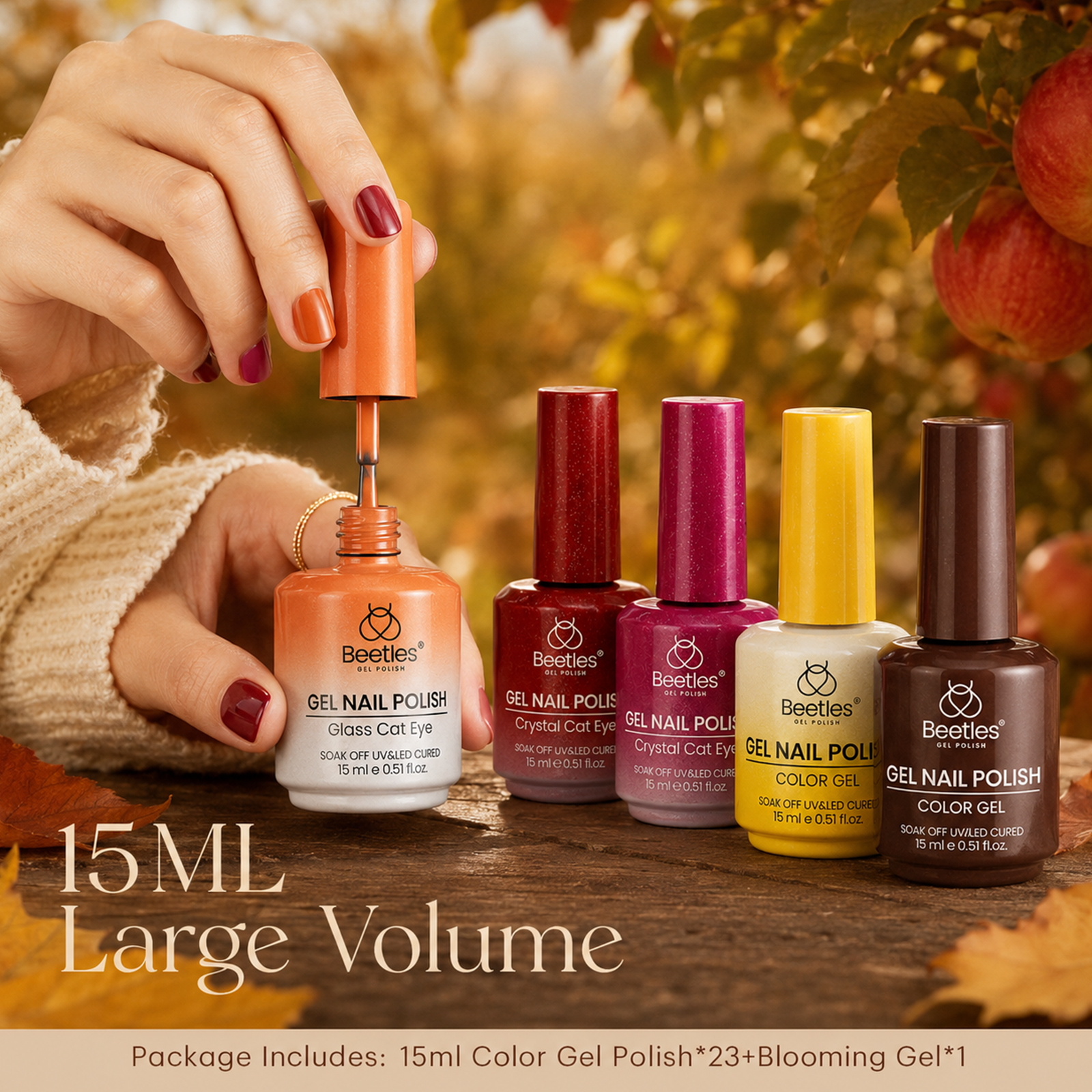 (Each 15ml) Golden Ember - Beetles 23 Colors +1 Blooming Gel Autumn Nails Cat Eye Gel Polish Set With Display Color Card
