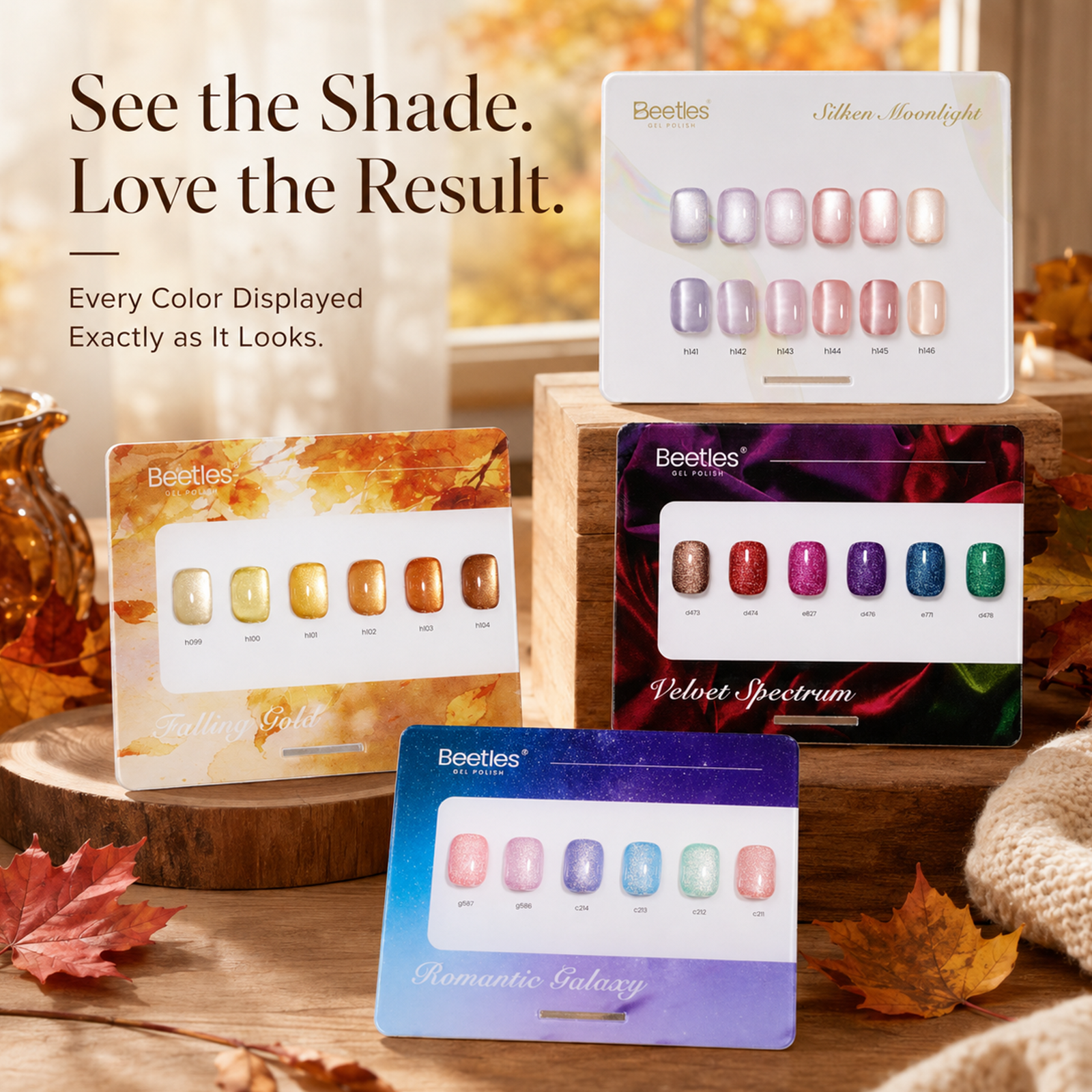 (Each 15ml) Magnetic Muse - Beetles 24 Colors Autumn Nails Cat Eye Gel Polish Set With Display Color Card