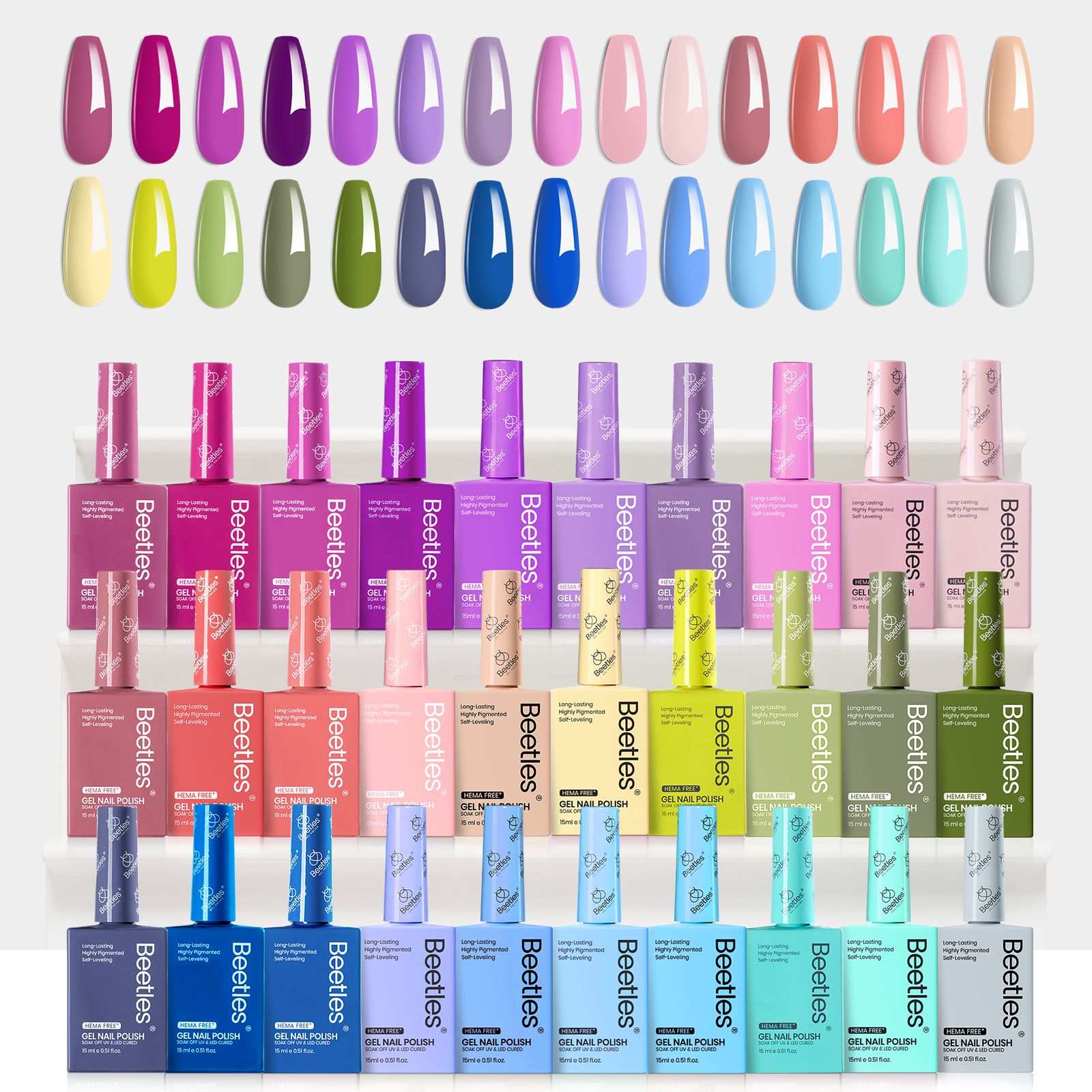 (Each 15ml) Spring Whisper- Beetles 30 Colors HEMA Free Spring Summer Nails Gel Polish Set