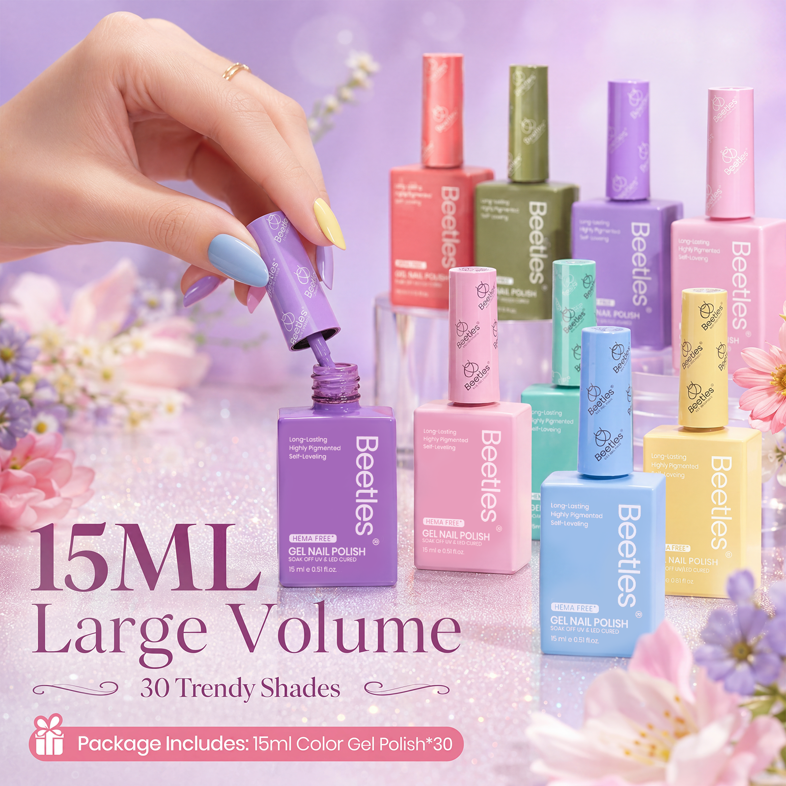 (Each 15ml) Pastel Sonata - Beetles 30 Colors HEMA Free Summer Nails Gel Polish Set
