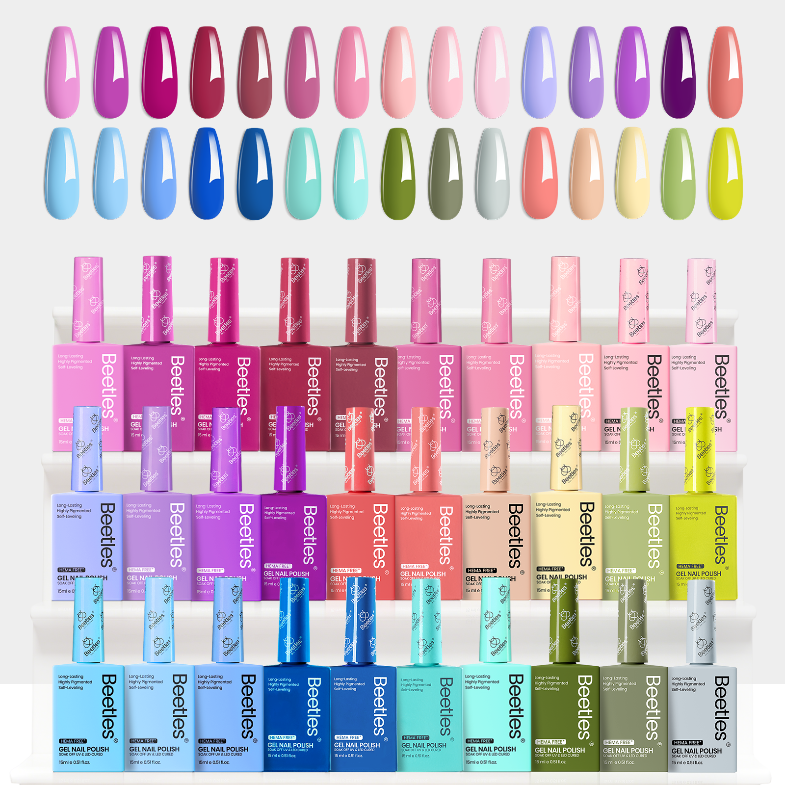 (Each 15ml) Pastel Sonata - Beetles 30 Colors HEMA Free Summer Nails Gel Polish Set