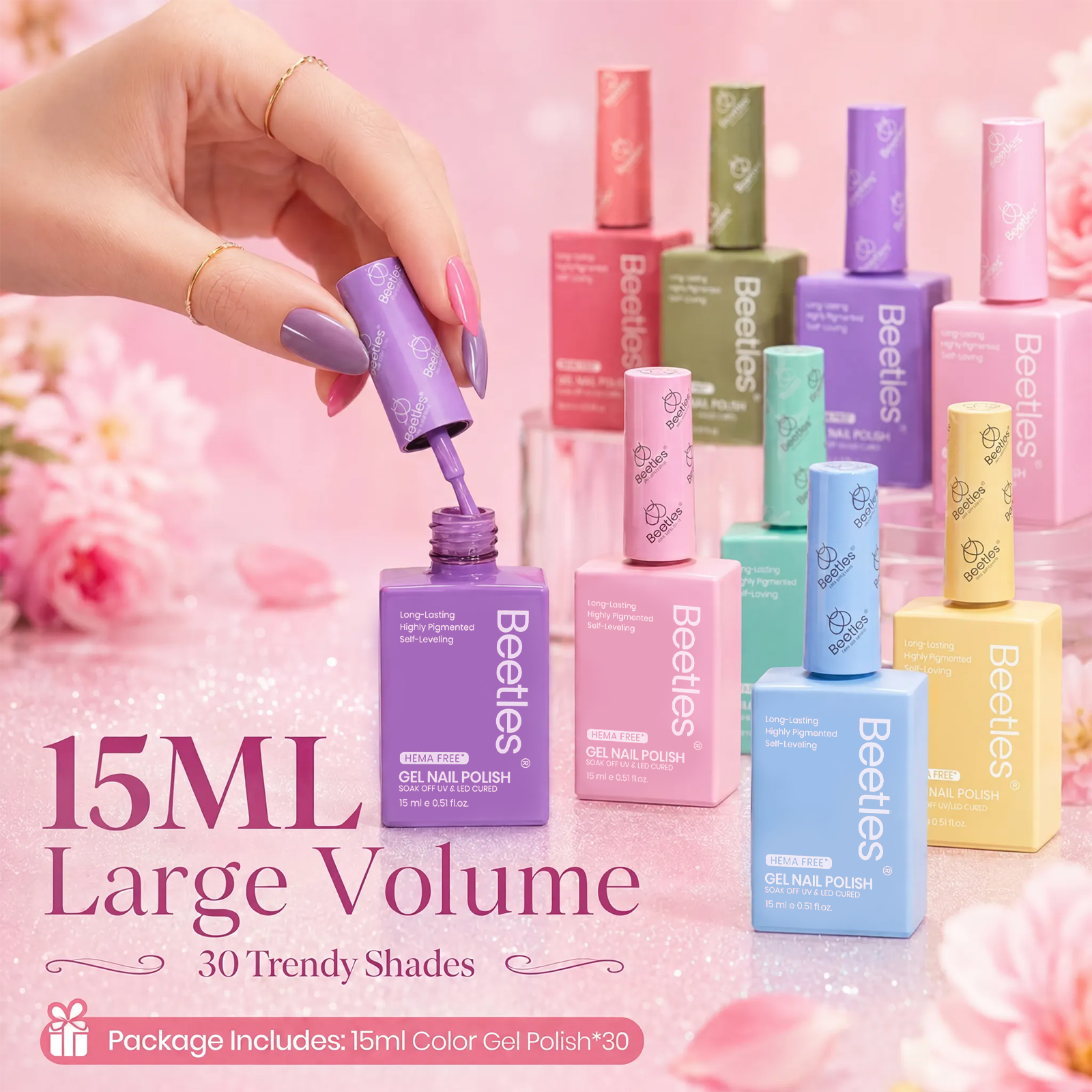 (Each 15ml) Summer Tide - Beetles 30 Colors HEMA Free Summer Nails Gel Polish Set
