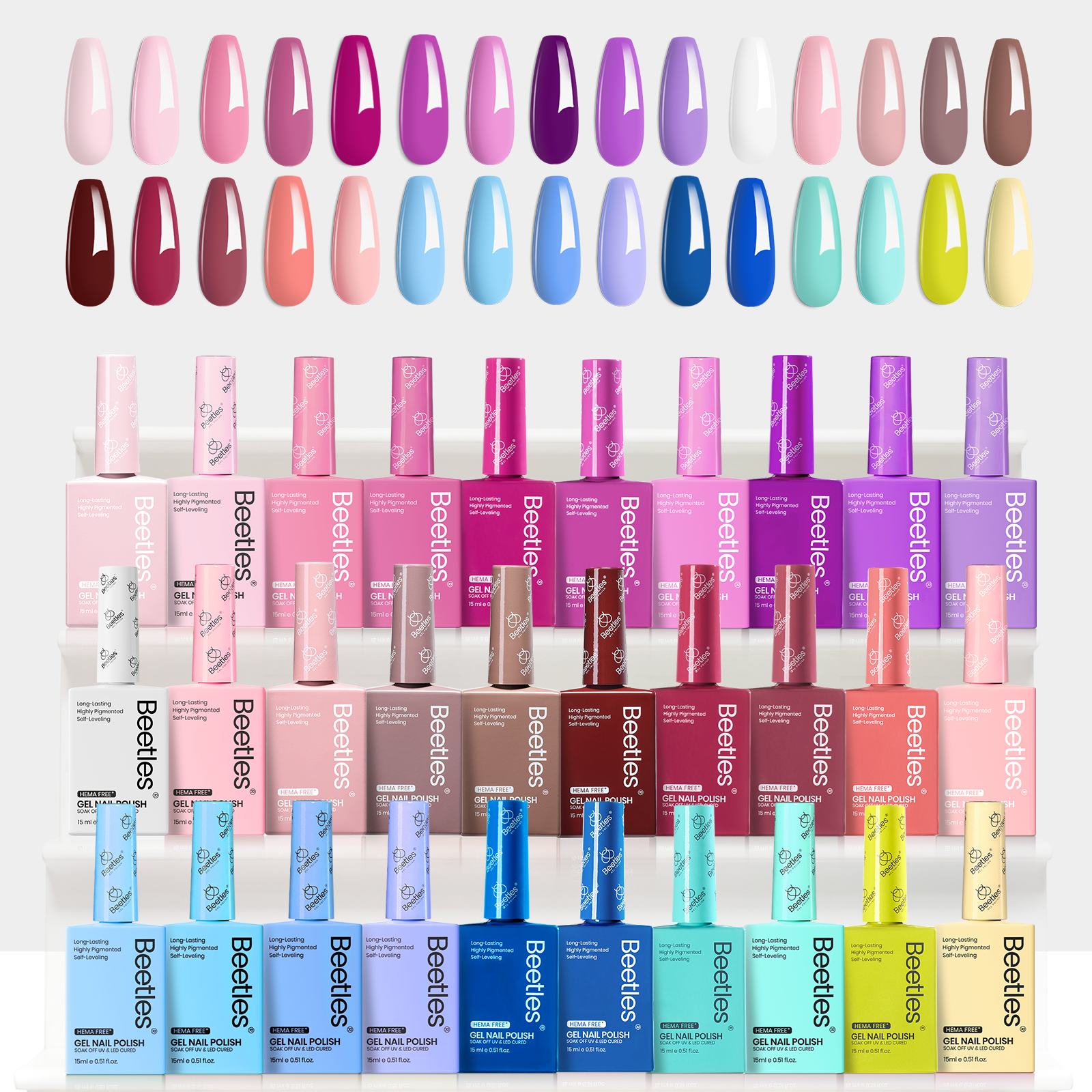 (Each 15ml) Petal Whisper - Beetles 30 Colors HEMA Free Summer Nails Gel Polish Set