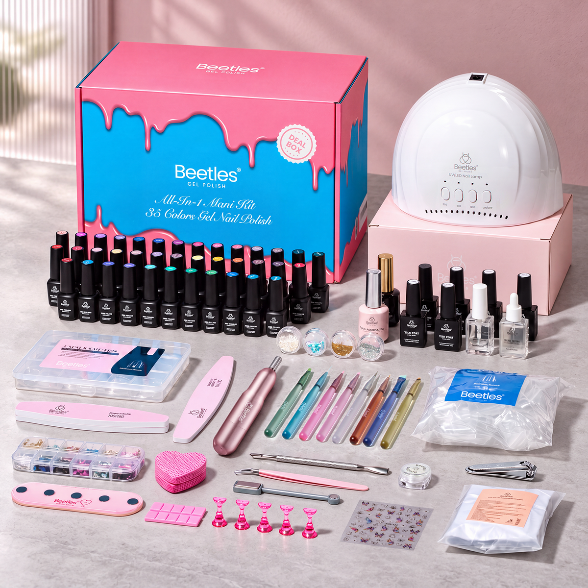 Beetles Gel Nail Starter Kit 35 Colors 91PCS With Nail Drill All Seasn Nails