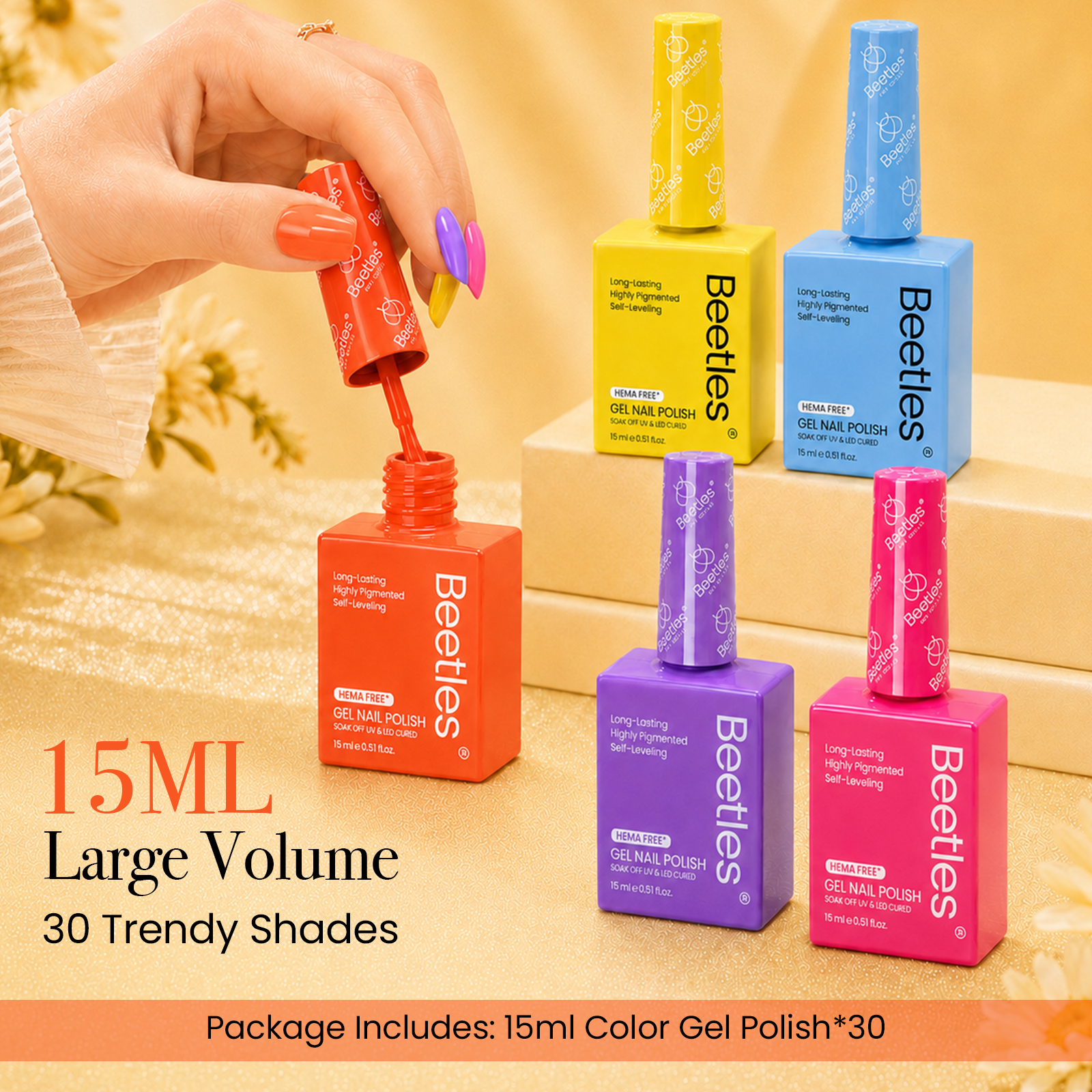 (Each 15ml) Summer Splash- Beetles 30 Colors HEMA Free Gel Polish Set Summer Nails