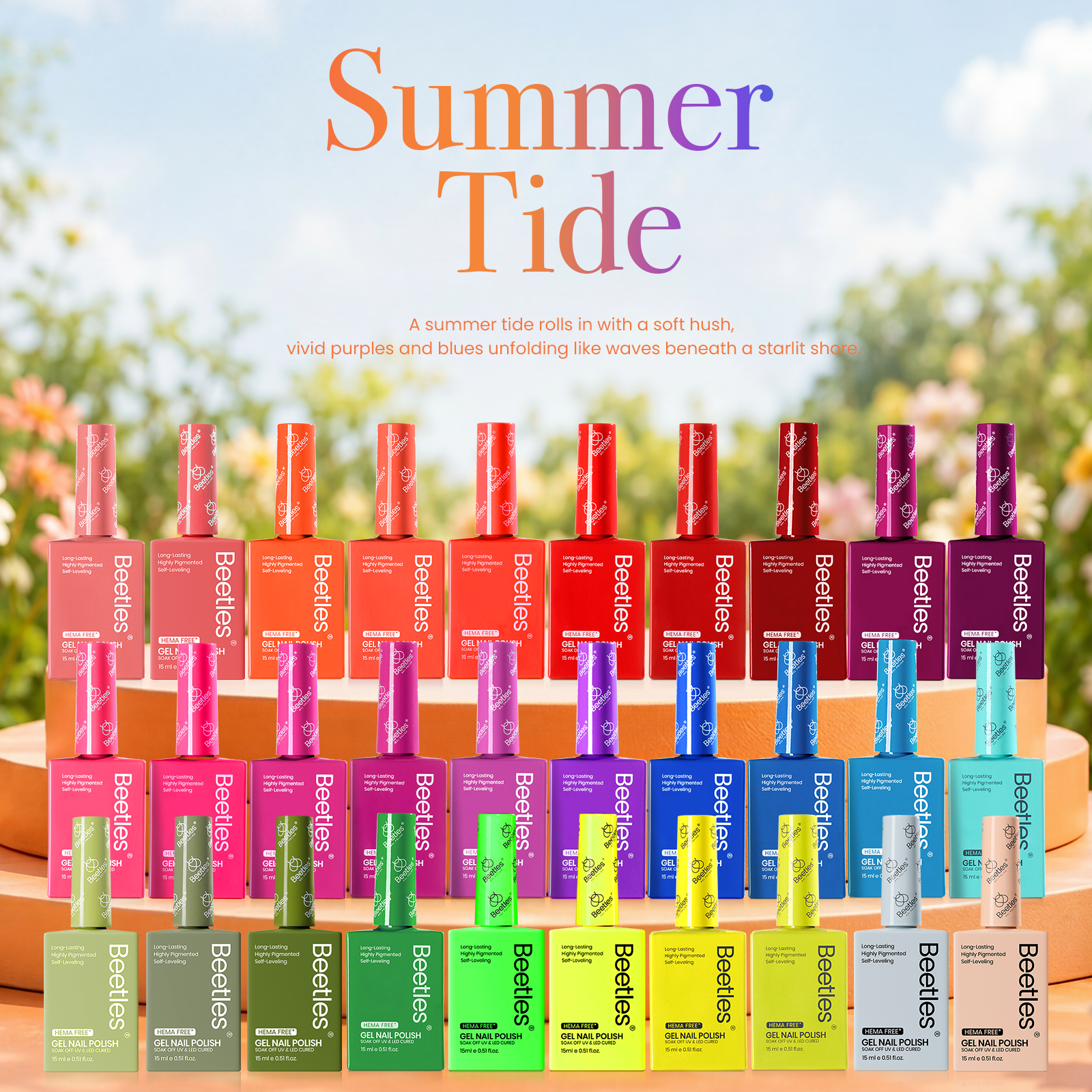 (Each 15ml) Summer Tide - Beetles 30 Colors HEMA Free Summer Nails Gel Polish Set