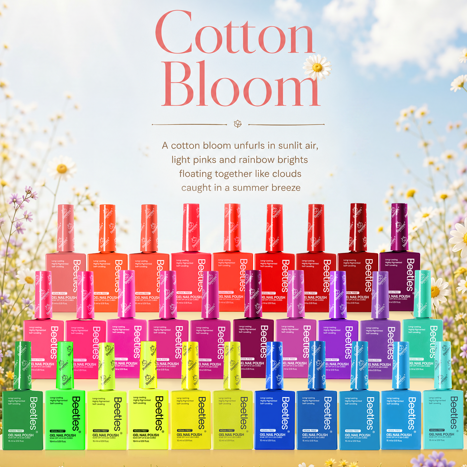 (Each 15ml)Cotton Bloom - Beetles 30 Colors HEMA Free Summer Nails Gel Polish Set