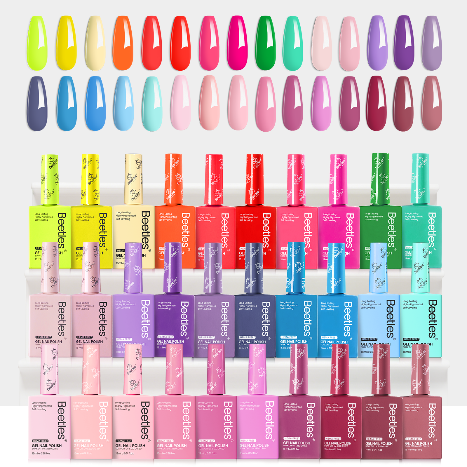 (Each 15ml) Neon Bloom- Beetles 30 Colors HEMA Free Summer Nails Gel Polish Set