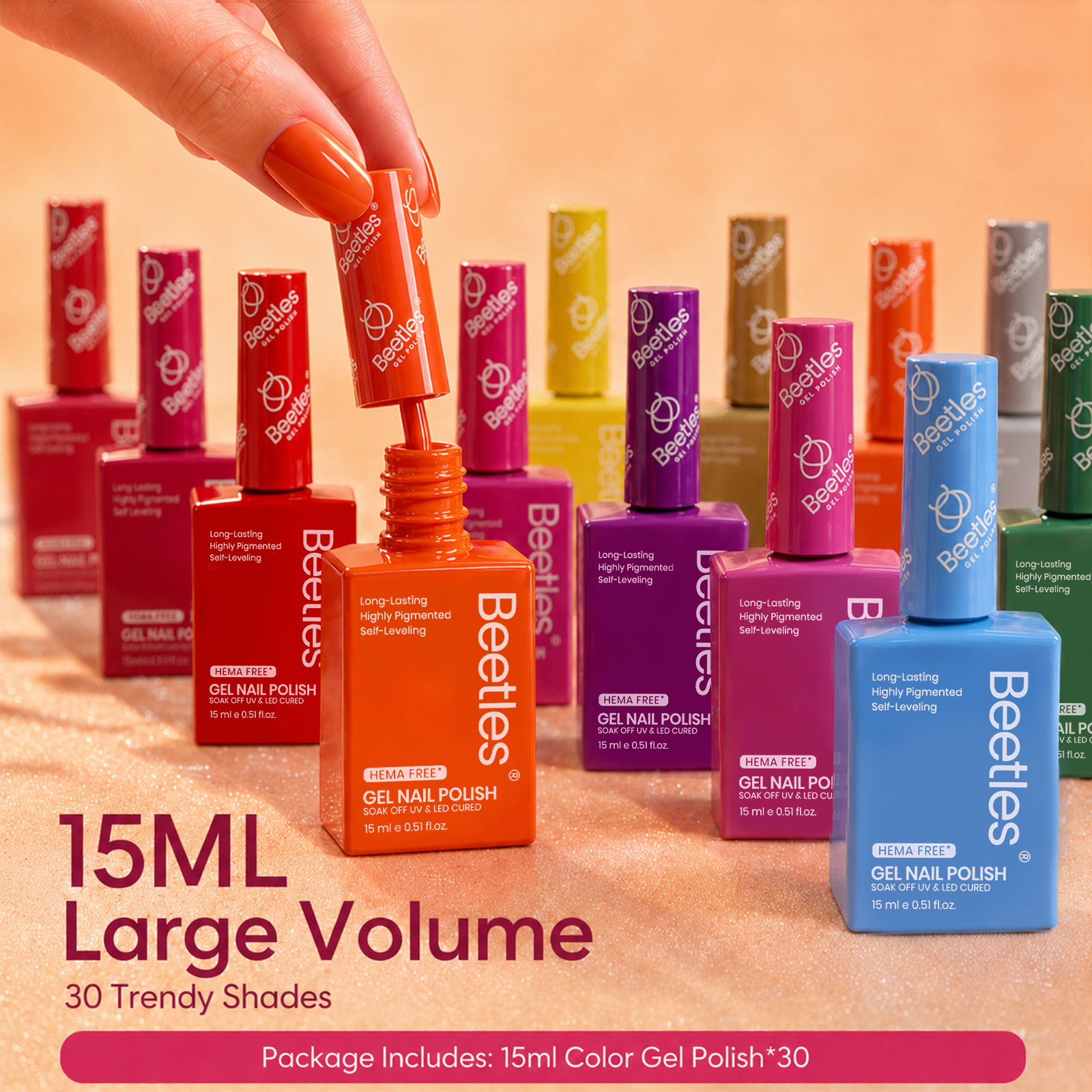 (Each 15ml) Citrus Garden - Beetles 30 Colors HEMA Free Summer Nails Gel Polish Set