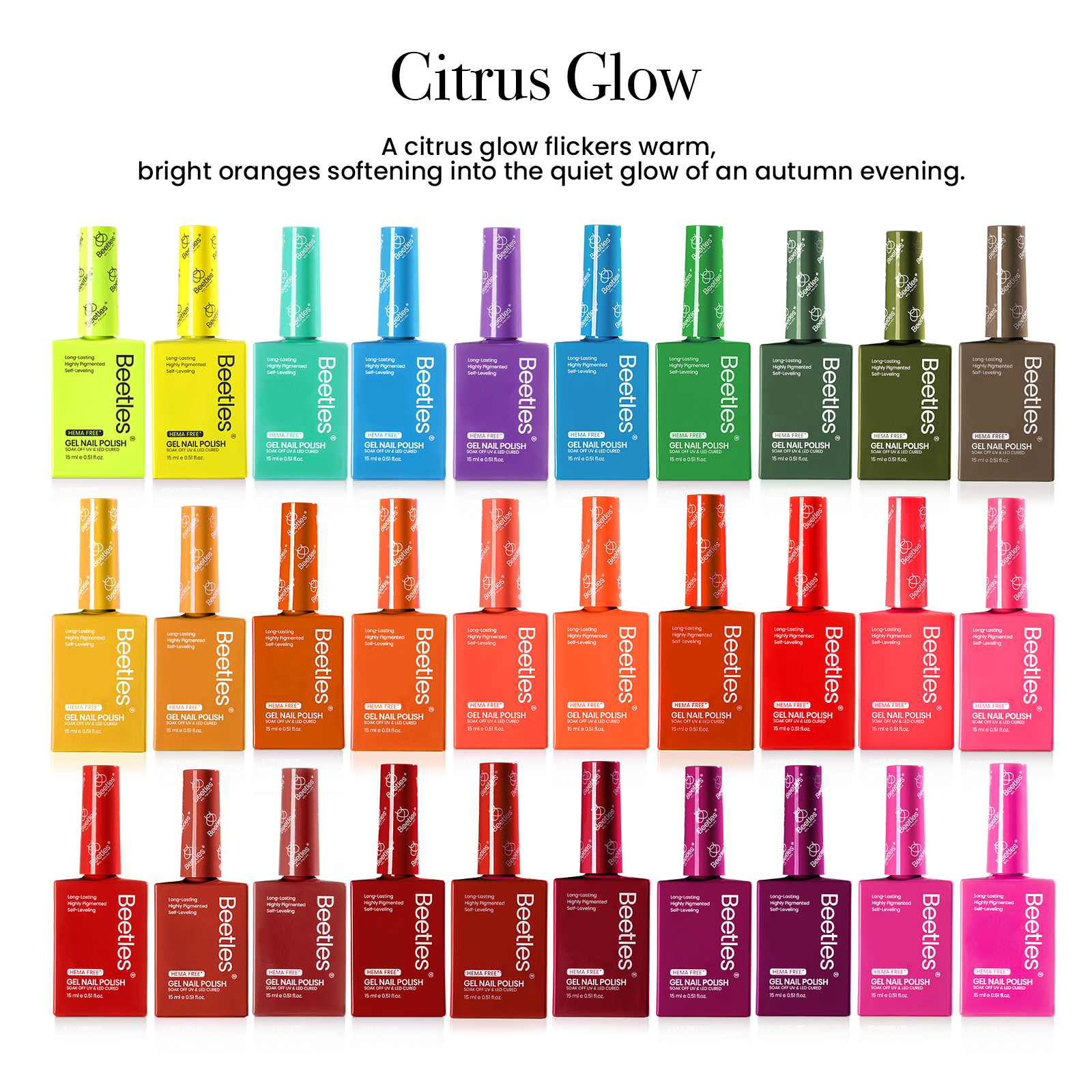 (Each 15ml) Citrus Glow-Beetles 30 Colors HEMA Free Gel Polish Set Fall Nails