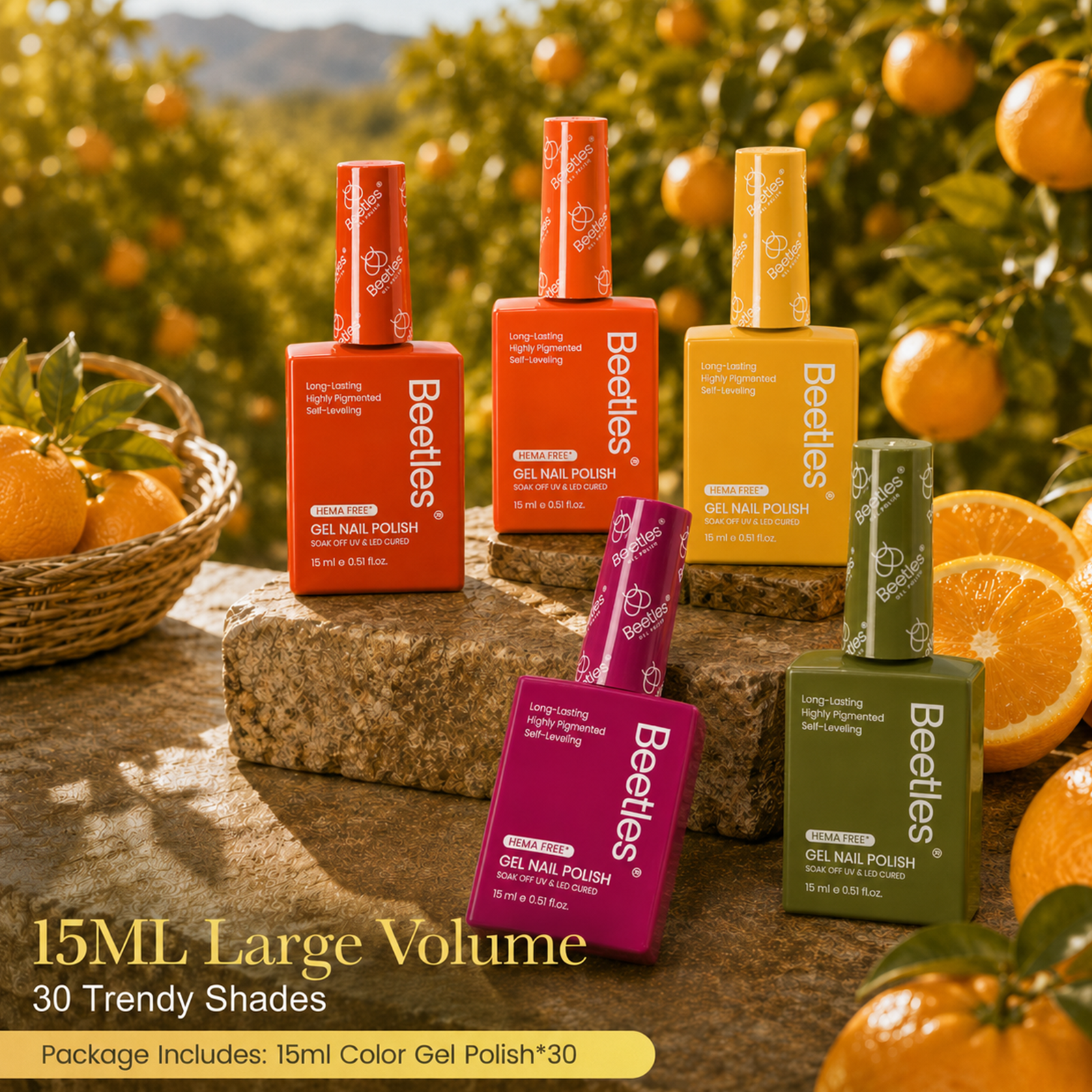 (Each 15ml) Citrus Glow-Beetles 30 Colors HEMA Free Gel Polish Set Fall Nails