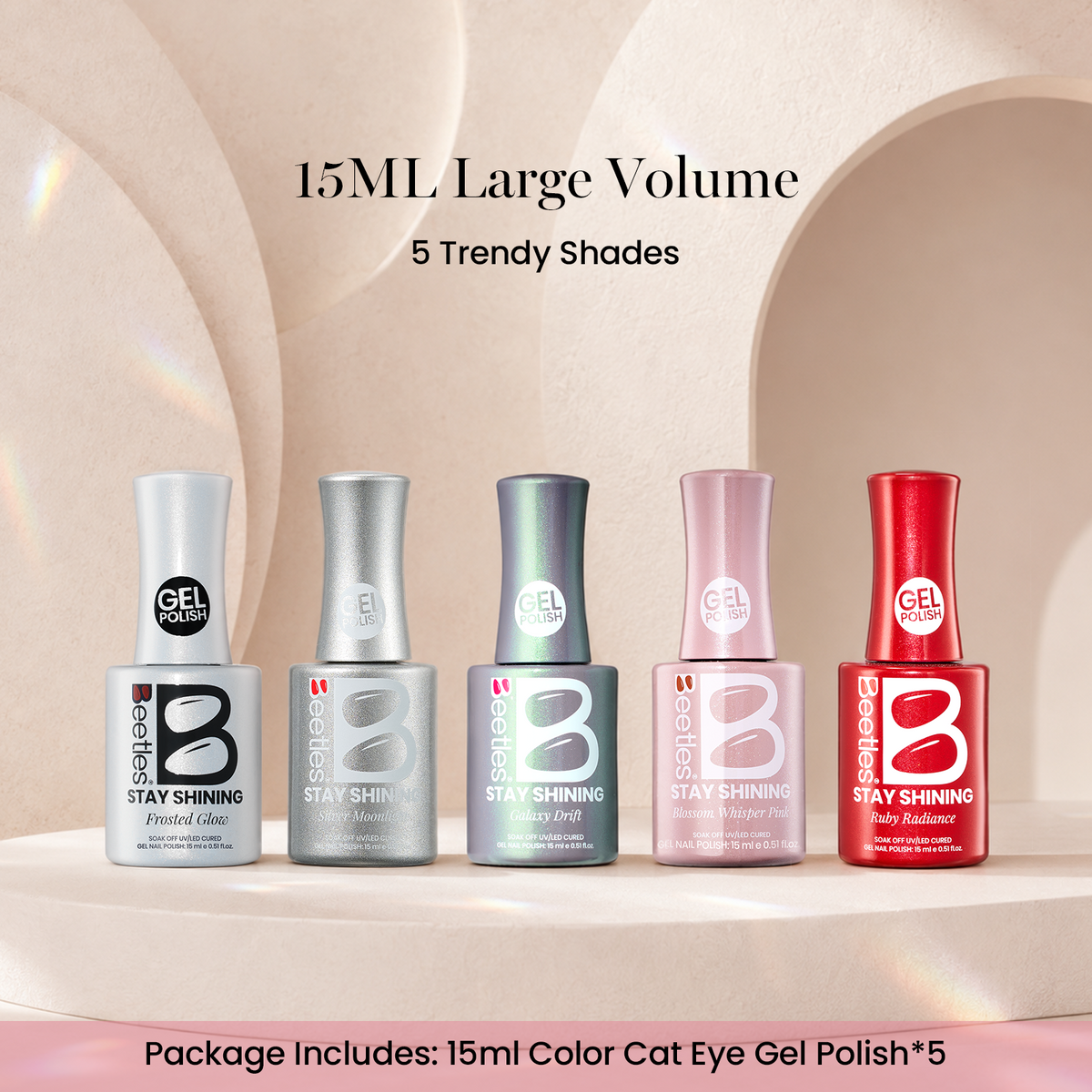 (Each 15ml) Magnetic Moods-Beetles 5 Colors Cat Eye Gel Polish Set