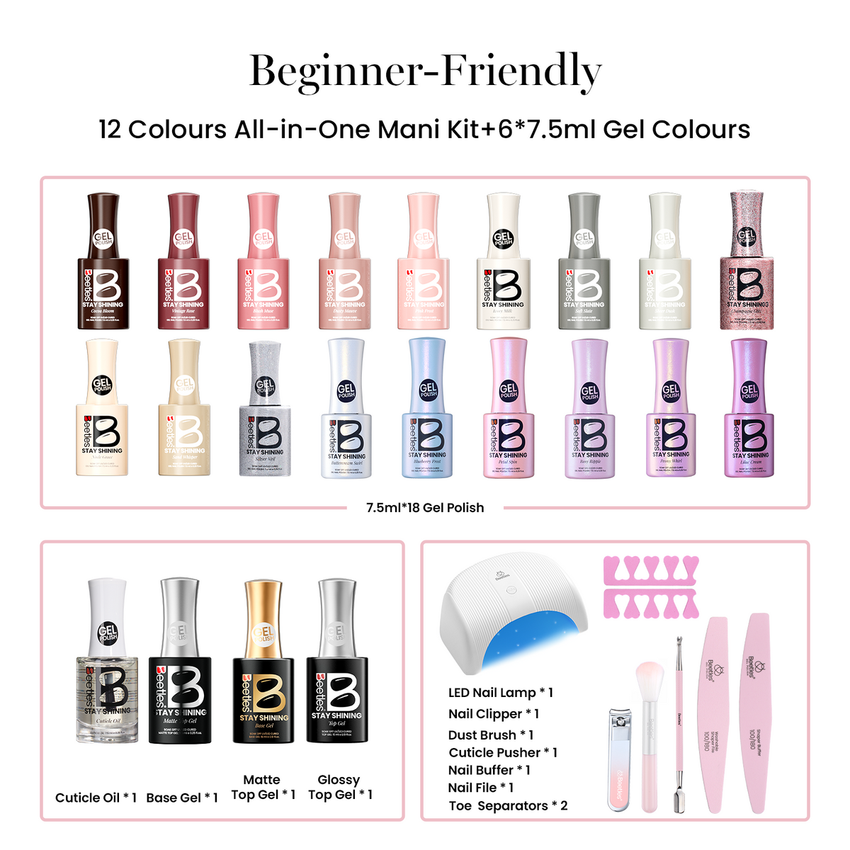 First Mani Magic-Beetles Gel Nail Starter Kit 18 Colors Gel Polish Set All-in-One Mani Kit 7.5ML