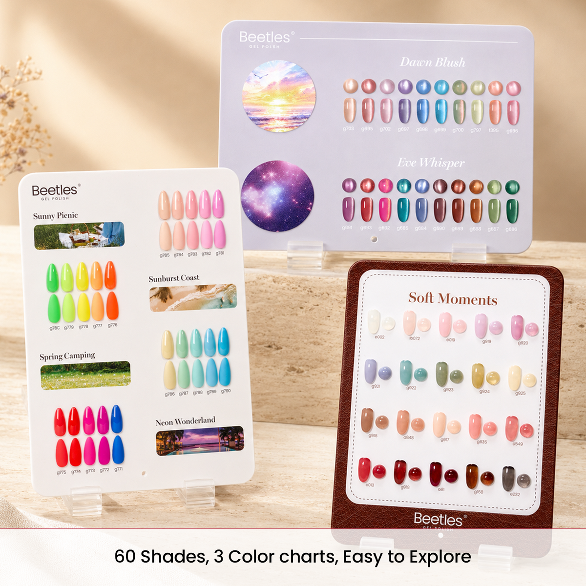 (Each 15ML) The Color Library-Beetles 60 Colors Gel Nail Polish Set Cat Eye Jelly With Display Color Cards