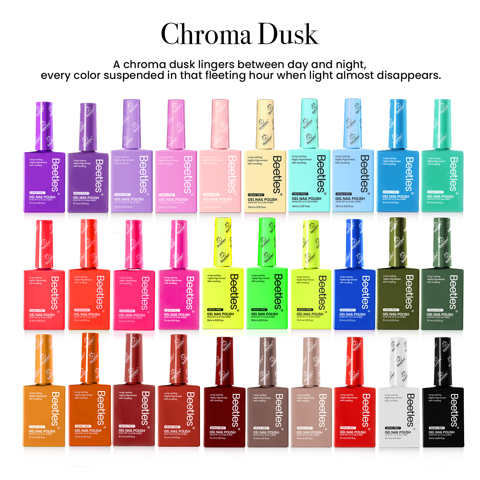 (Each 15ml) Chroma Dusk-Beetles 30 Colors HEMA Free Gel Polish Set All Season Nails