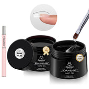 Beetles Low Heat Hard Gel,2PCS 1 OZ Clear Builder Nail Gel Kit 9 in 1 Multi-Function Sculpted Gel for Nail Extension Strengthening & Sculpting with Liner Brush for Women Manicurist