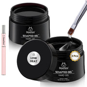 Beetles Low Heat Hard Gel,2PCS 1 OZ Clear Builder Nail Gel Kit 9 in 1 Multi-Function Sculpted Gel for Nail Extension Strengthening & Sculpting with Liner Brush for Women Manicurist