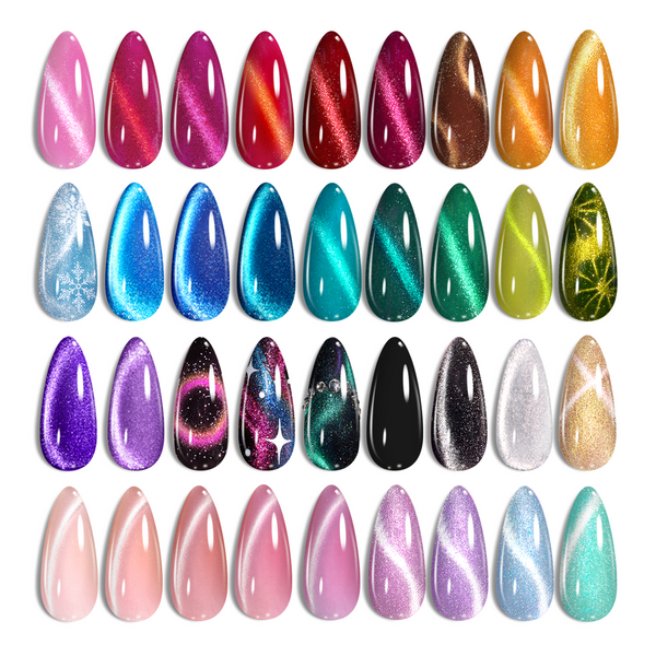 Beetles Cat Eye Gel Nail Polish Set - 36 Colors Red Purple Brown Green Burgundy Magnetic Gel Polish Kit