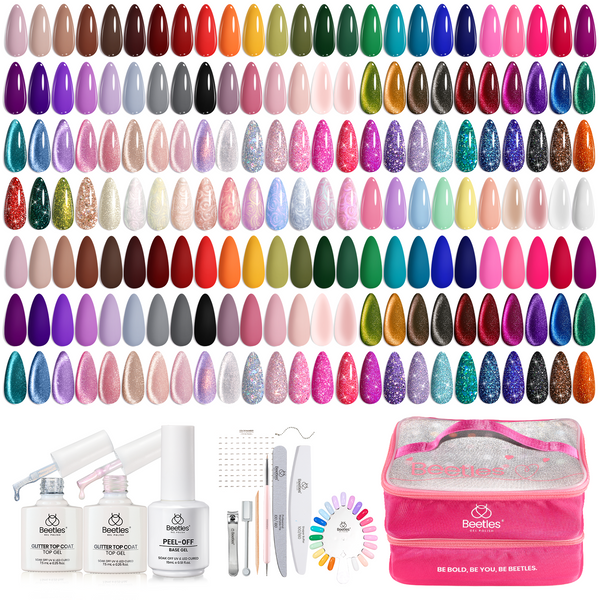Beetles Nail Nook 100 Colors Nails | 119PCS with Cat Eye Gel Storage Bag Gel Polish Set for All Season