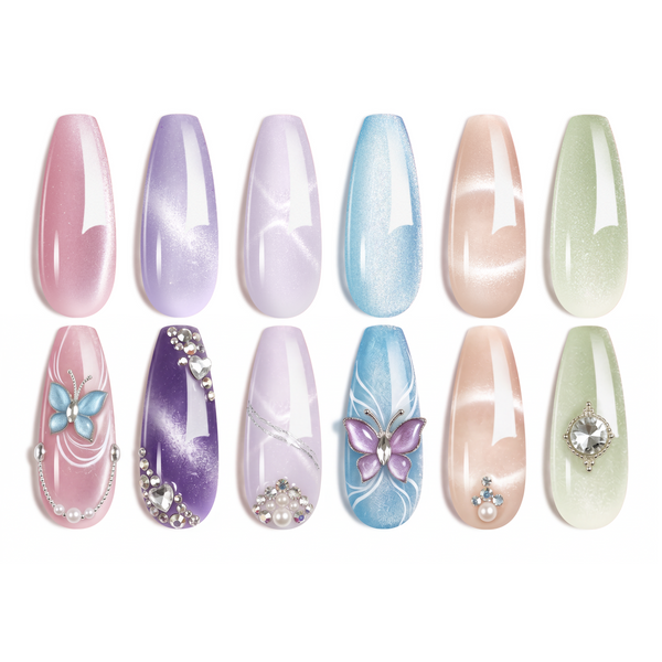 Light Lucite Cat Eye 6 Spring Nails  Colors Gel Polish Set
