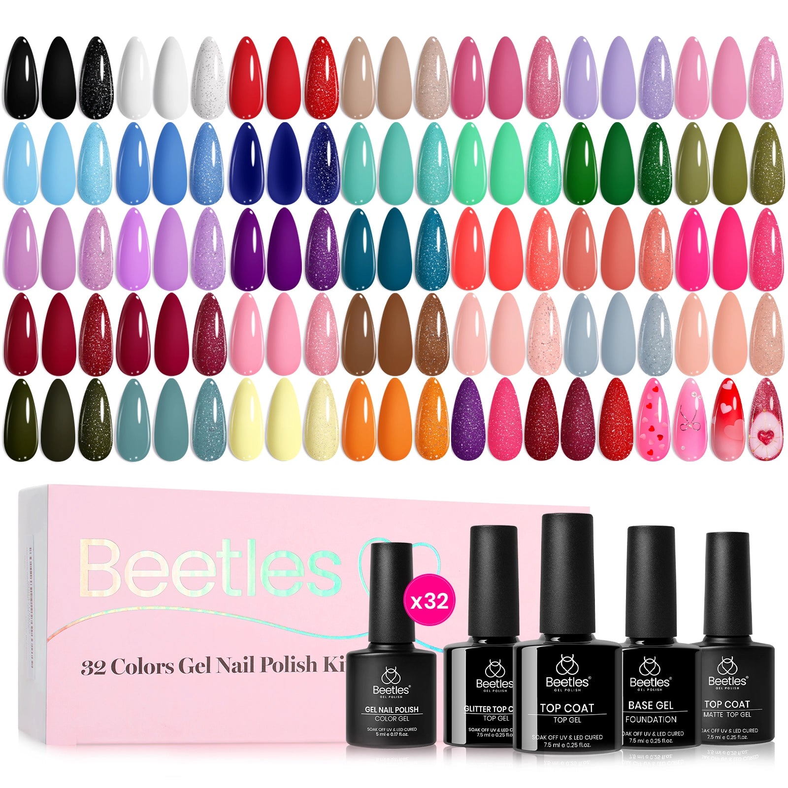 Fingertip Palette - Spring Nails Prime 32 Gel Colors Set with Top and Base Coat (5ml/Each)